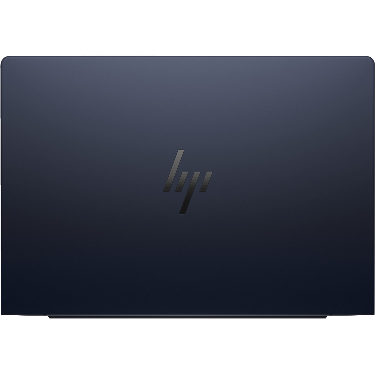 Donkerblauwe HP laptop met zwart logo. Glad oppervlak.