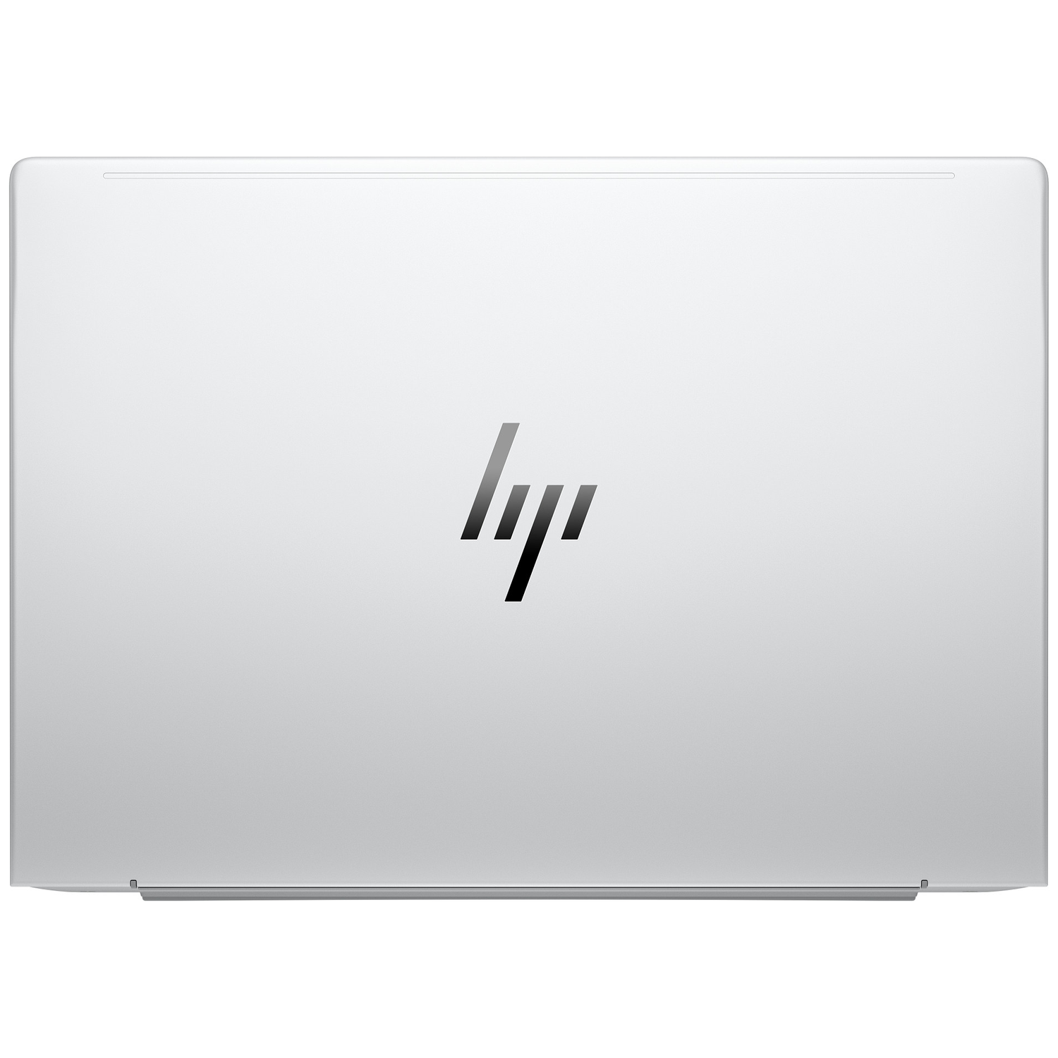 A closed silver laptop with the black HP logo in the center.