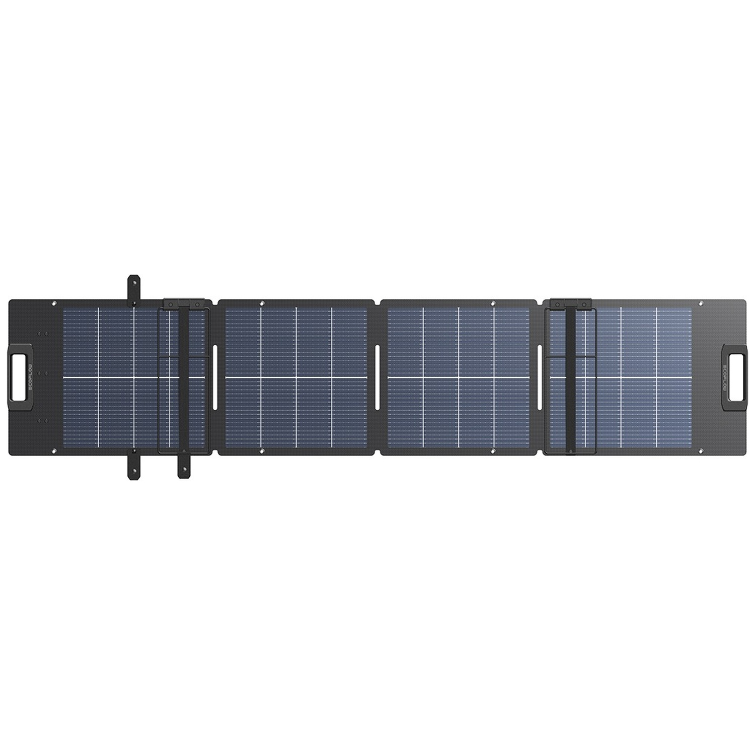 An unfolded solar panel with four segments on a white background.