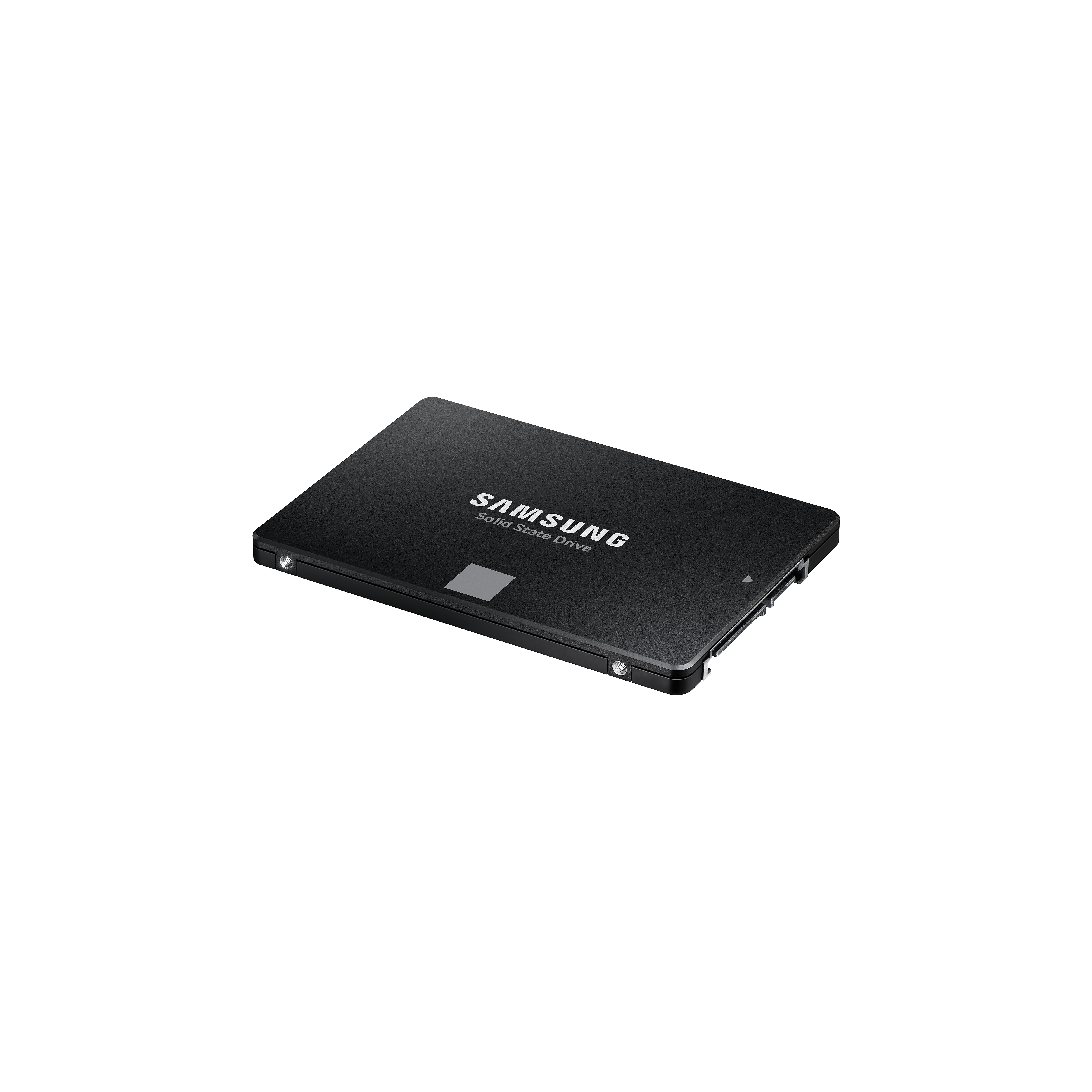 Czarny dysk SSD Samsung z napisem, na białym tle.