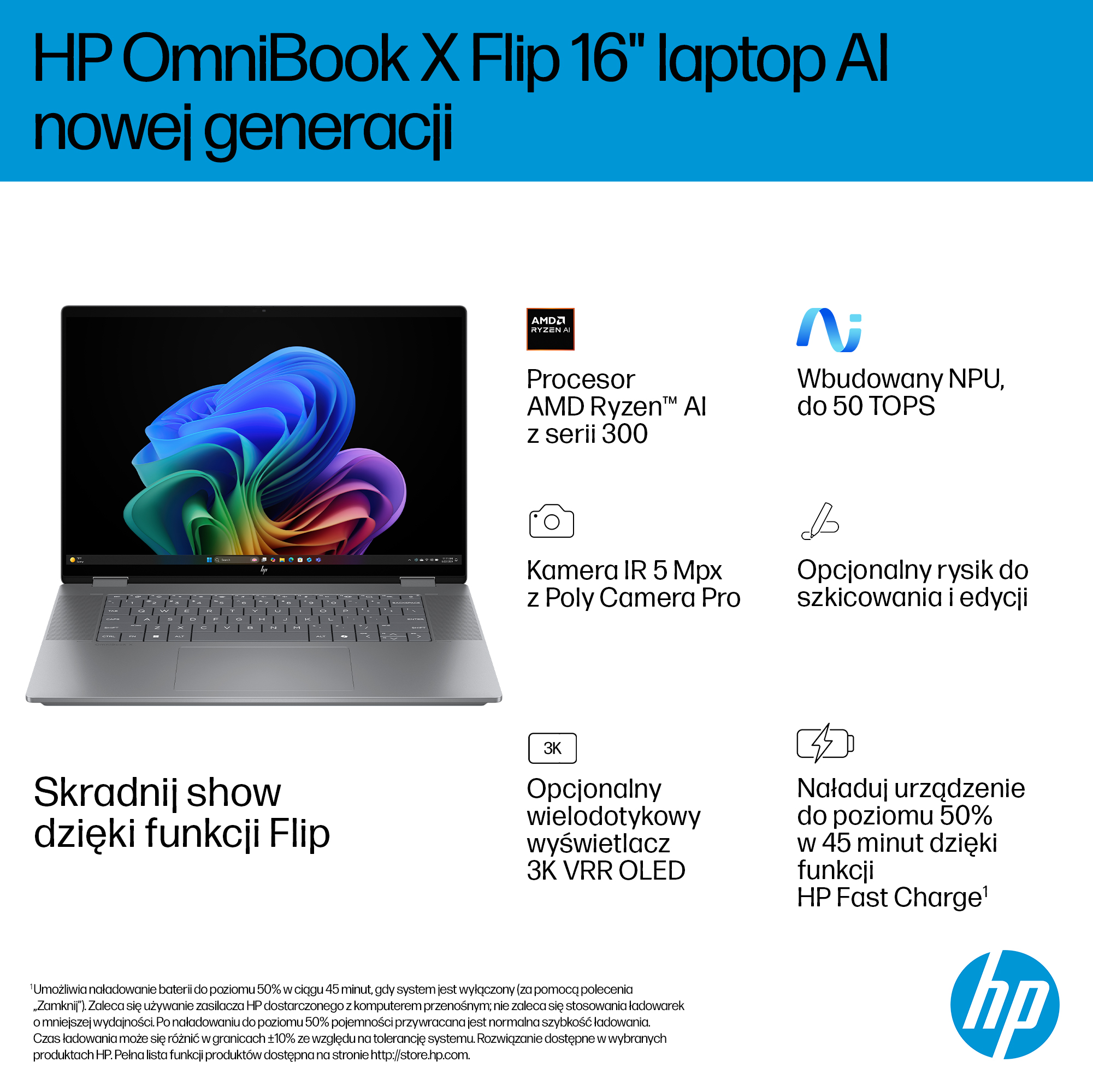 Laptop HP OmniBook X Flip 16" z funkcjami AI.
