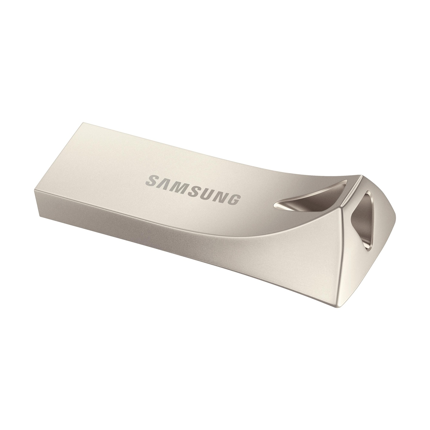 Chiavetta USB Samsung argentata dal design curvo con foro finale.