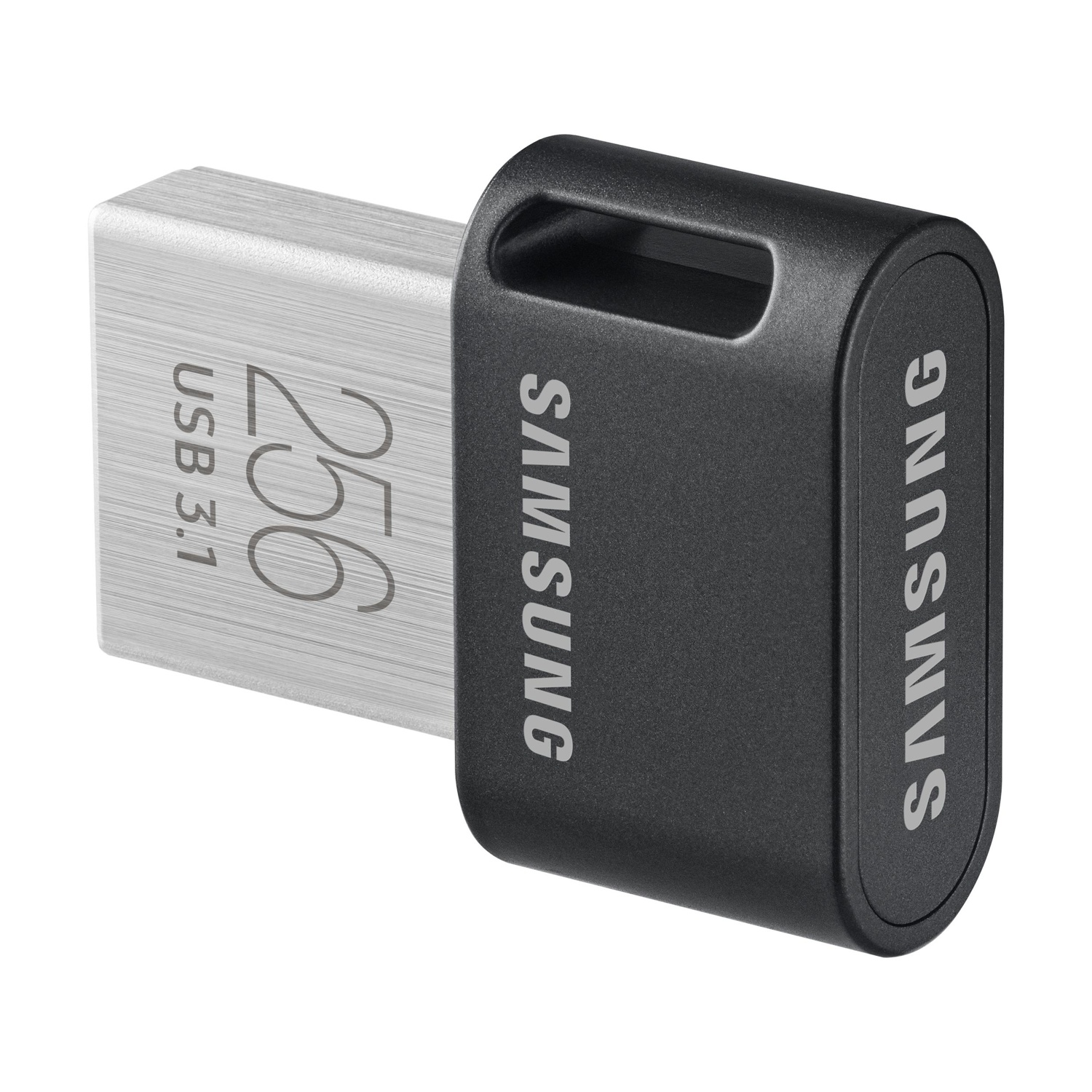 Chiavetta USB 3.1 argento 256GB con cappuccio nero Samsung.