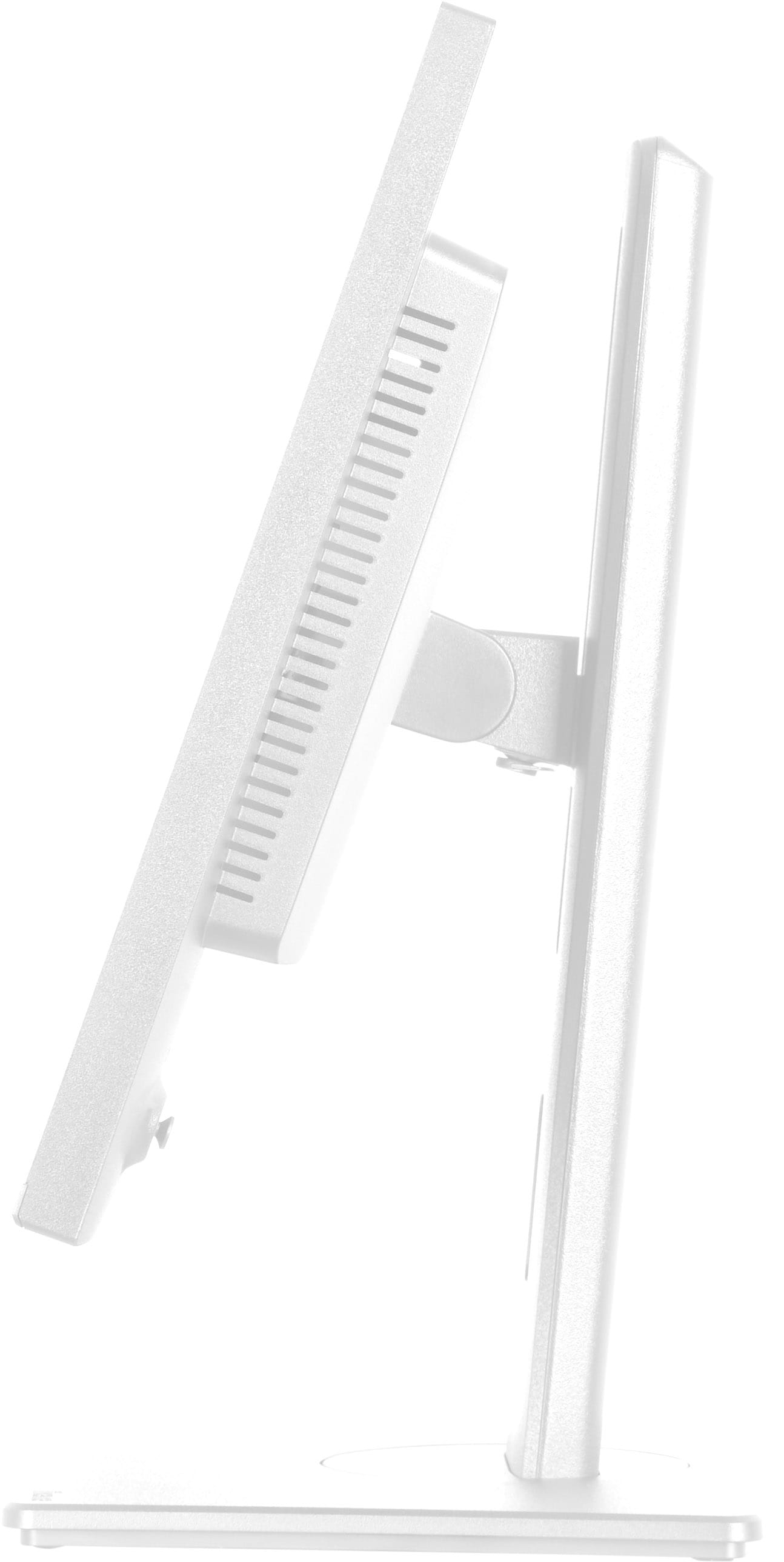 Ein weißer Computermonitor im Profil, mit Lüftungsschlitzen.