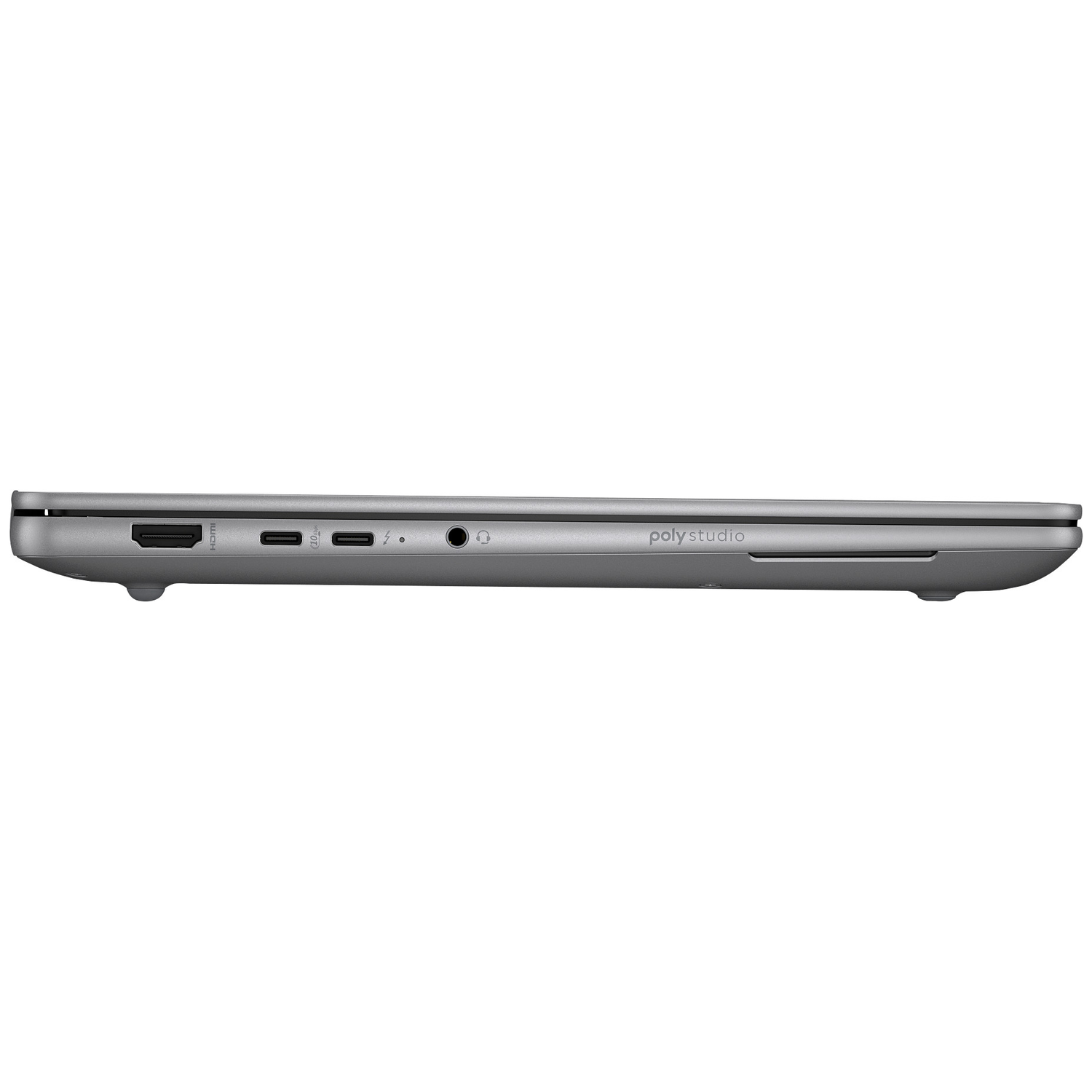 Gray laptop edge showing HDMI, USB-C, and headphone ports. 