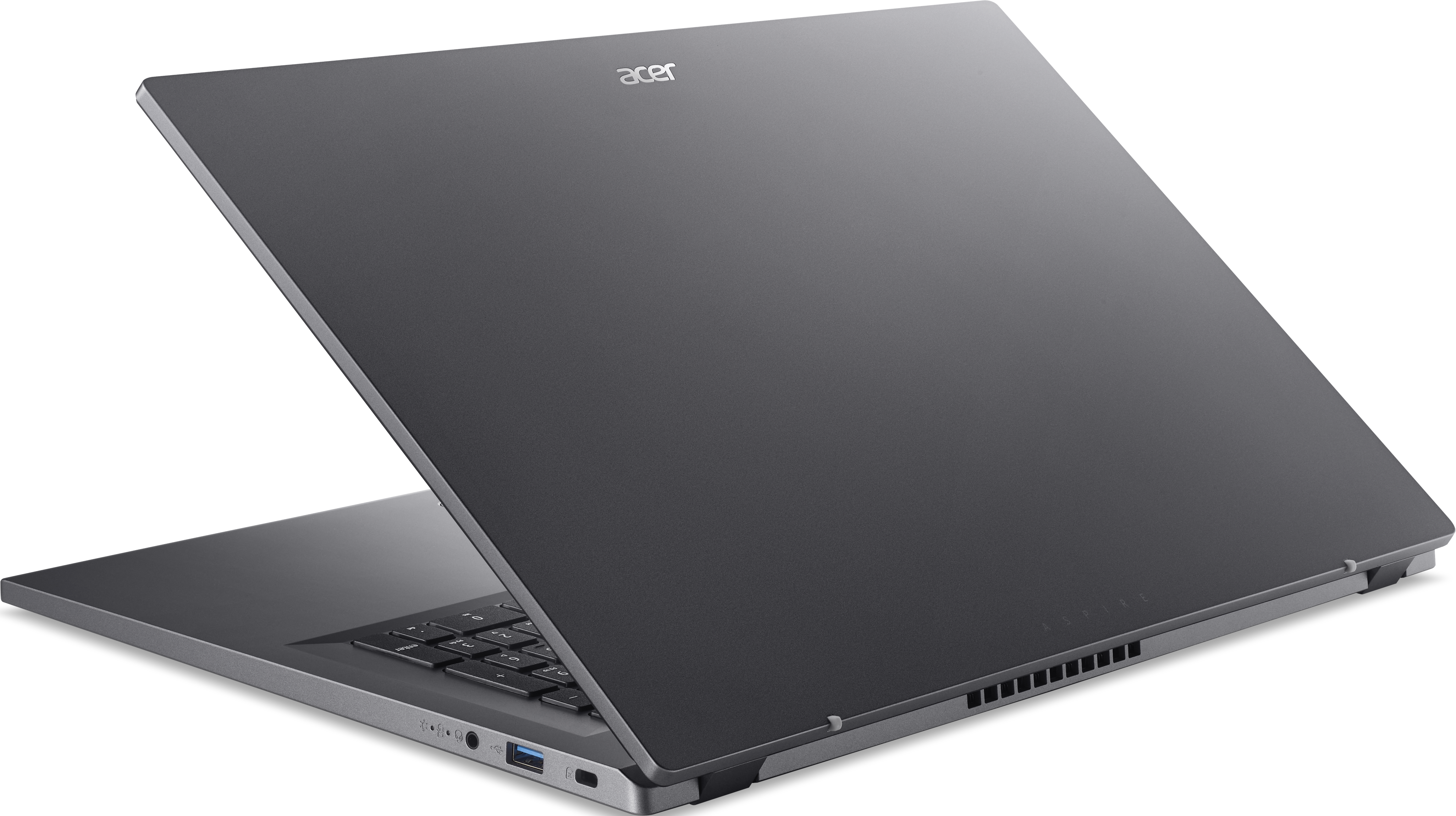 Ein geschlossener, dunkler Acer Laptop mit beleuchtetem Logo auf dem Deckel.