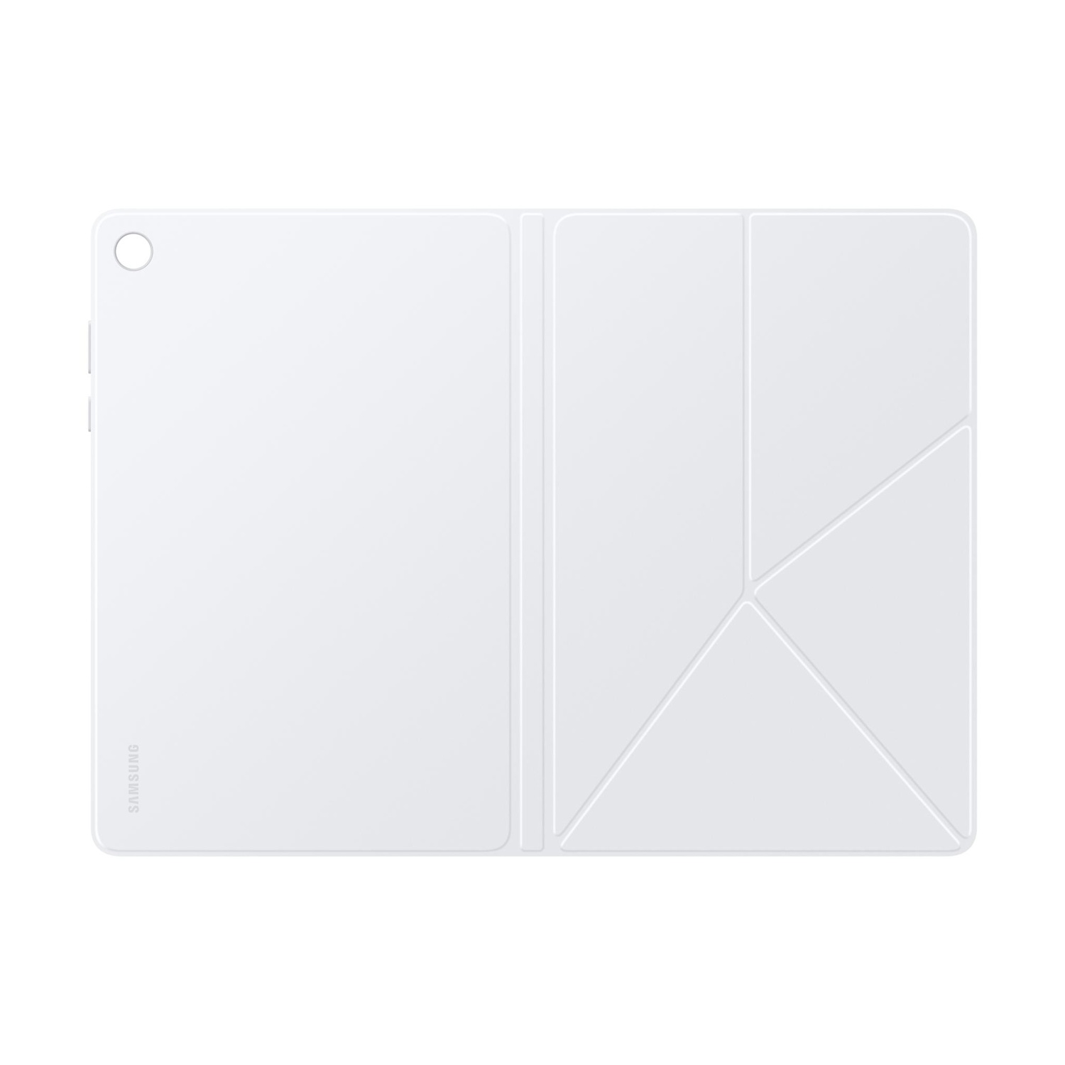 Una cover bianca per tablet Samsung con motivo pieghevole.