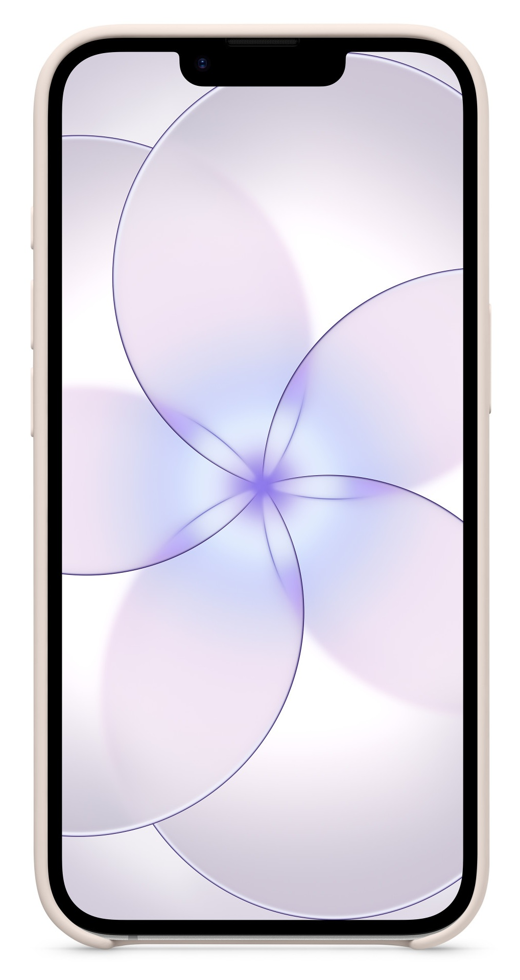 Jasny smartfon wyświetlający niebiesko-fioletową tapetę w kwiaty.