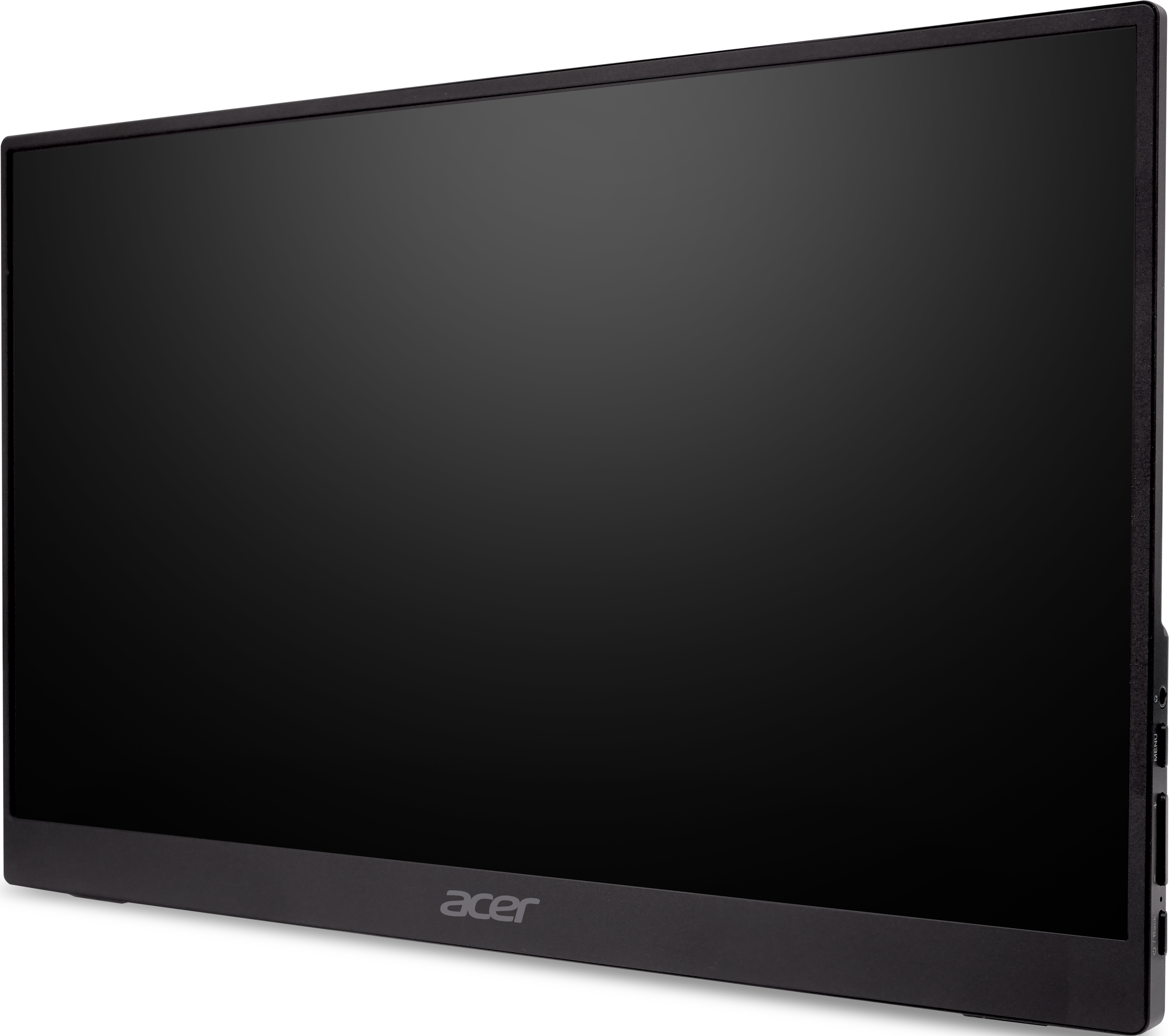 Un monitor Acer nero con schermo vuoto, ripreso di lato.