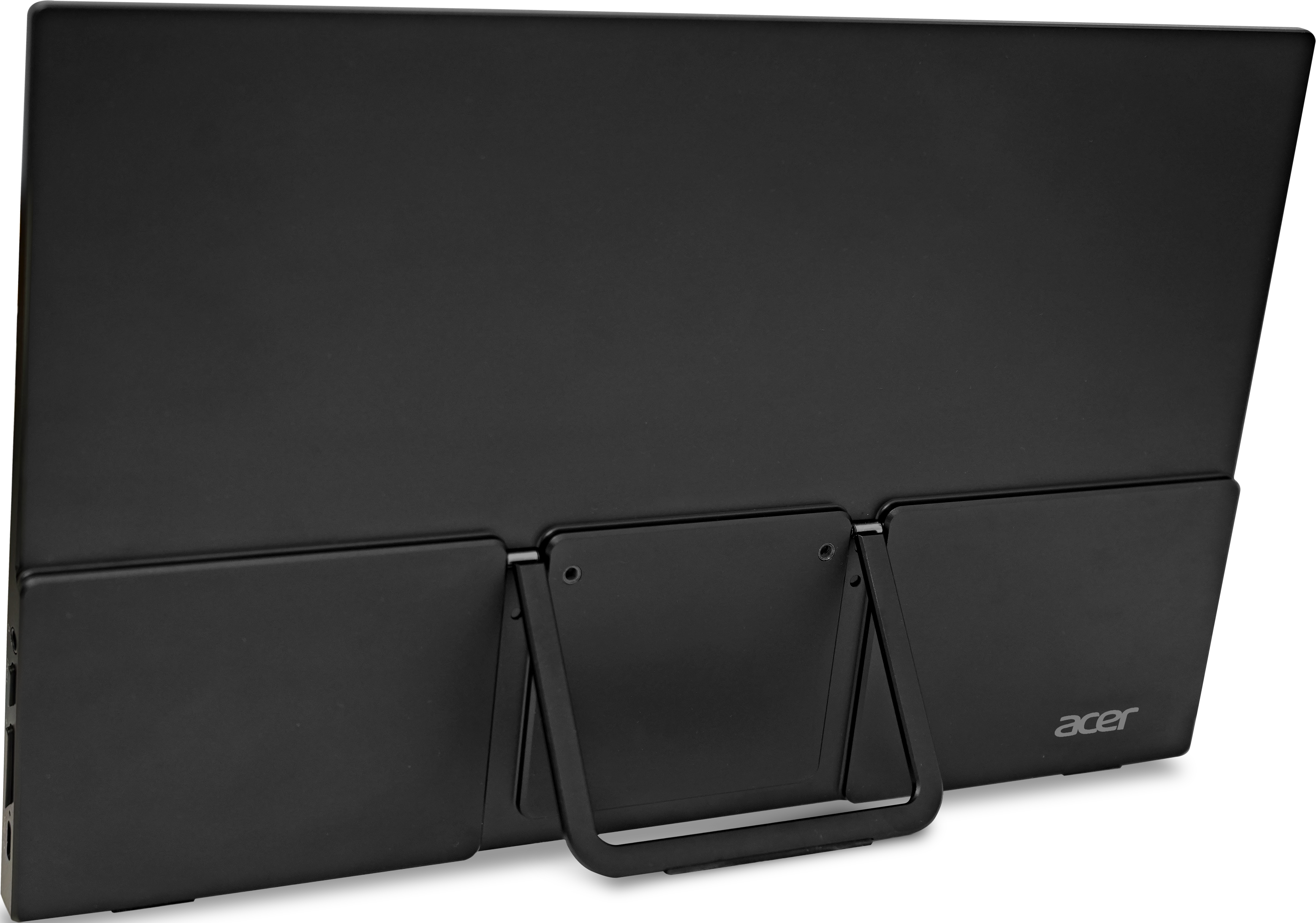 Retro di un laptop Acer nero con cavalletto pieghevole.