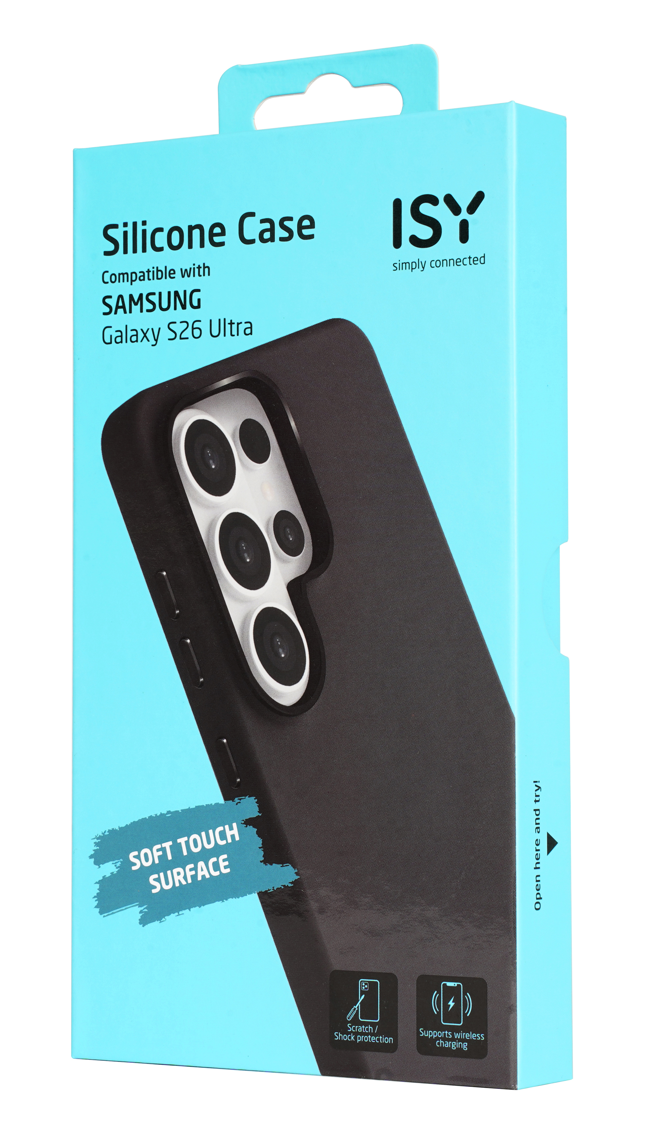 ISY Silikonhülle für Samsung Galaxy S26 Ultra, schwarz, weiche Oberfläche.