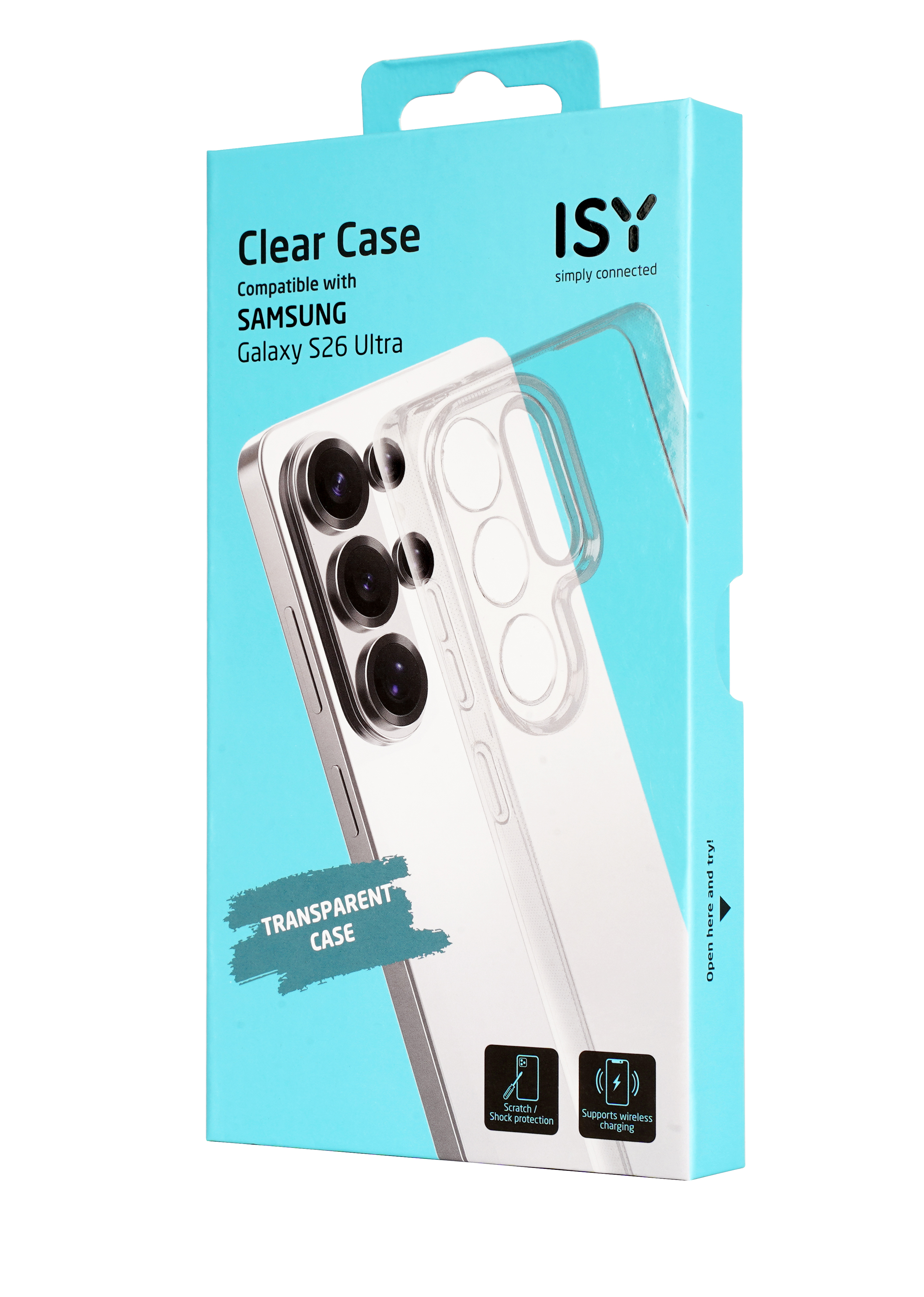 Verpackung für eine durchsichtige Hülle für Samsung Galaxy S26 Ultra.