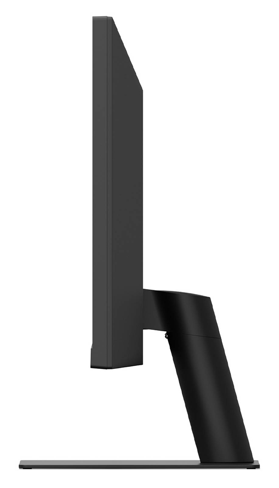 Czarny monitor w widoku z profilu na białym tle.