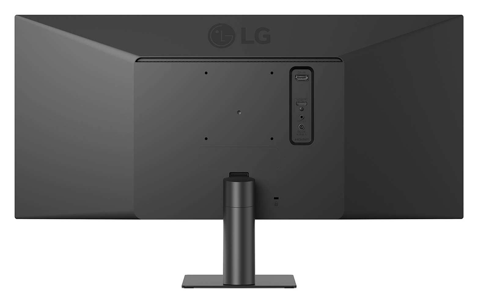 Tył czarnego monitora LG z portami i podstawką.