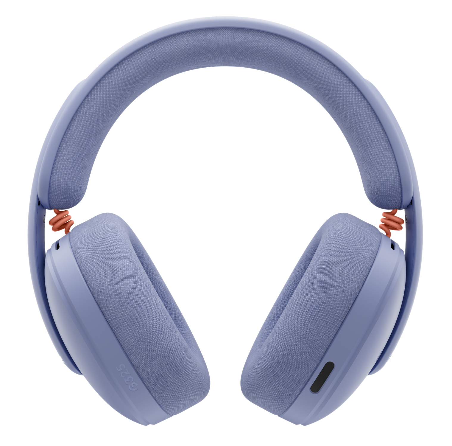 Niebieskie słuchawki z pomarańczowymi akcentami na czarnym tle.