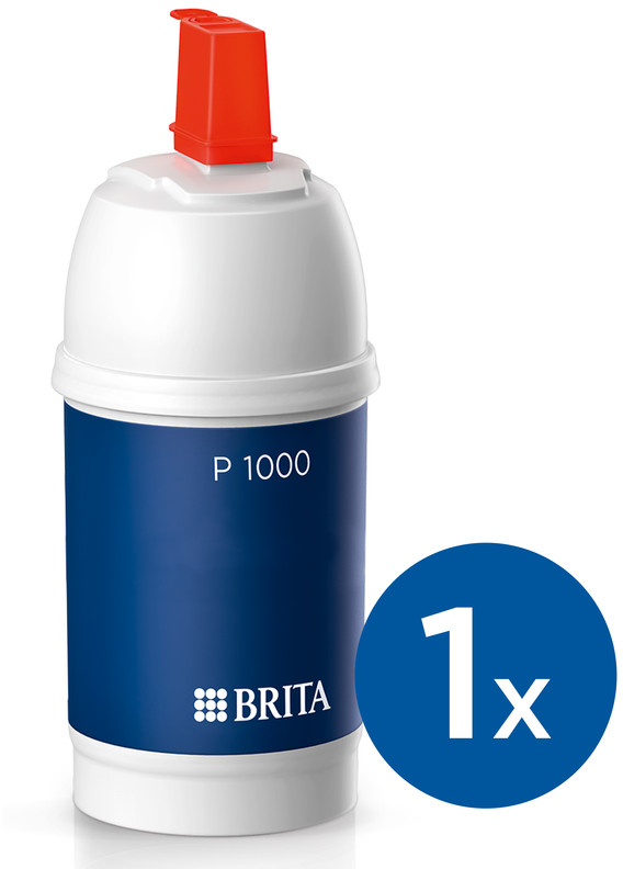 Filtro acqua Brita P 1000 con tappo rosso e indicatore blu "1x".
