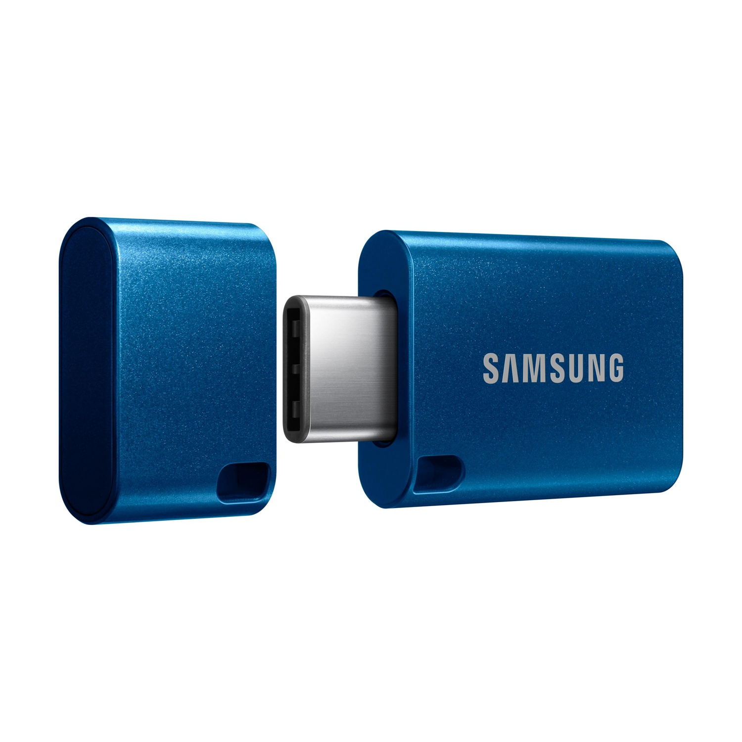 Due chiavette USB-C blu affiancate, una con logo Samsung.