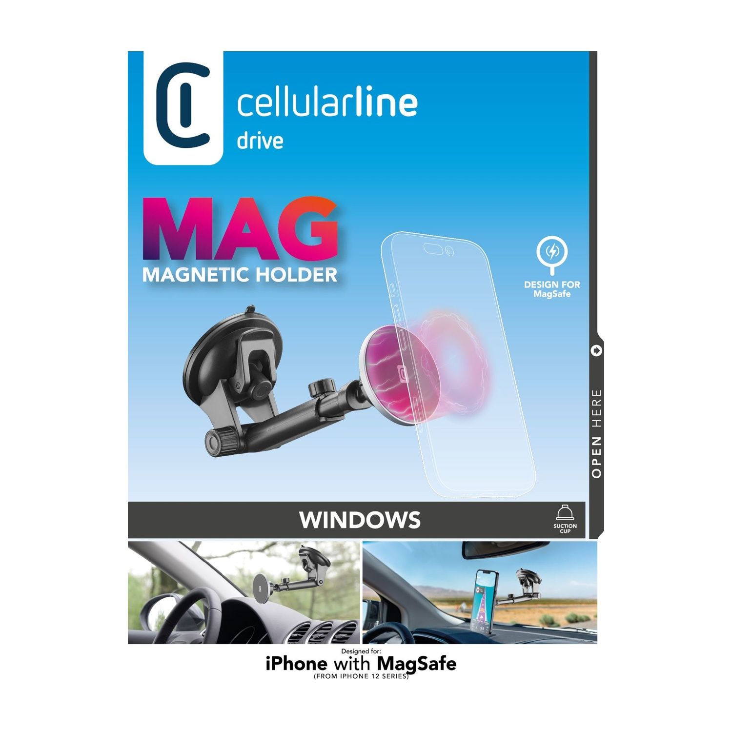 Supporto magnetico Cellularline MAG per iPhone con MagSafe, per finestrini.