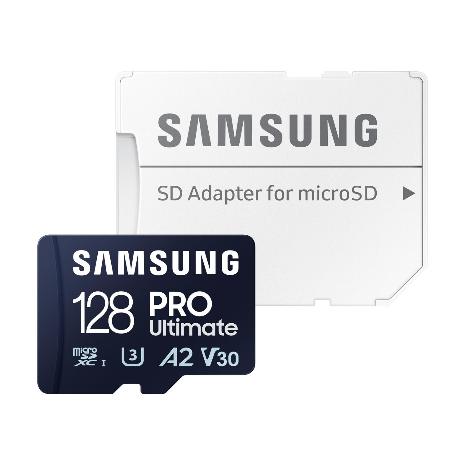 Scheda di memoria Samsung microSDXC 128GB Pro Ultimate con adattatore SD.