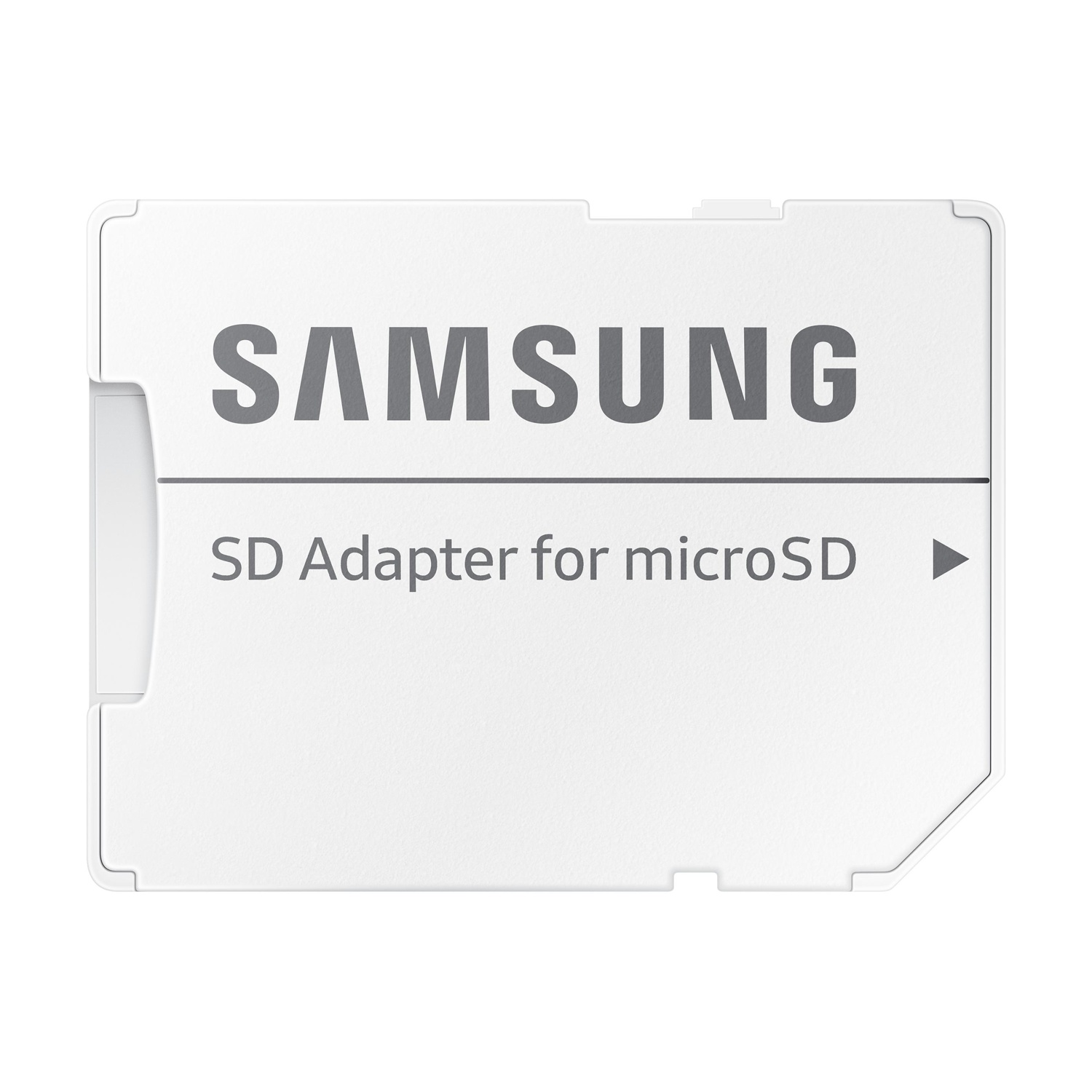Un adattatore SD Samsung bianco per schede microSD con testo.