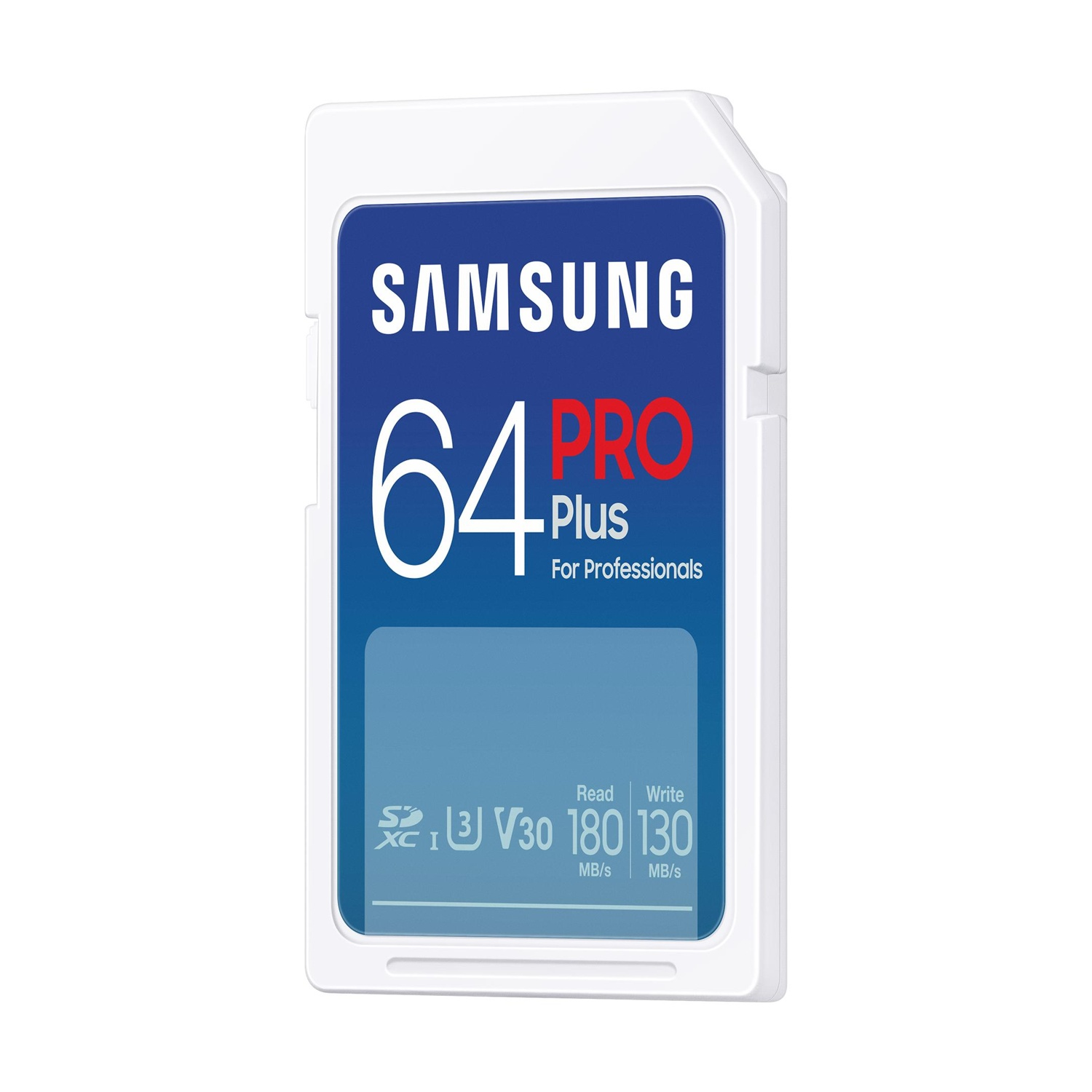 Scheda Samsung 64GB PRO Plus SDXC con V30, 180MB/s lettura, 130MB/s scrittura.