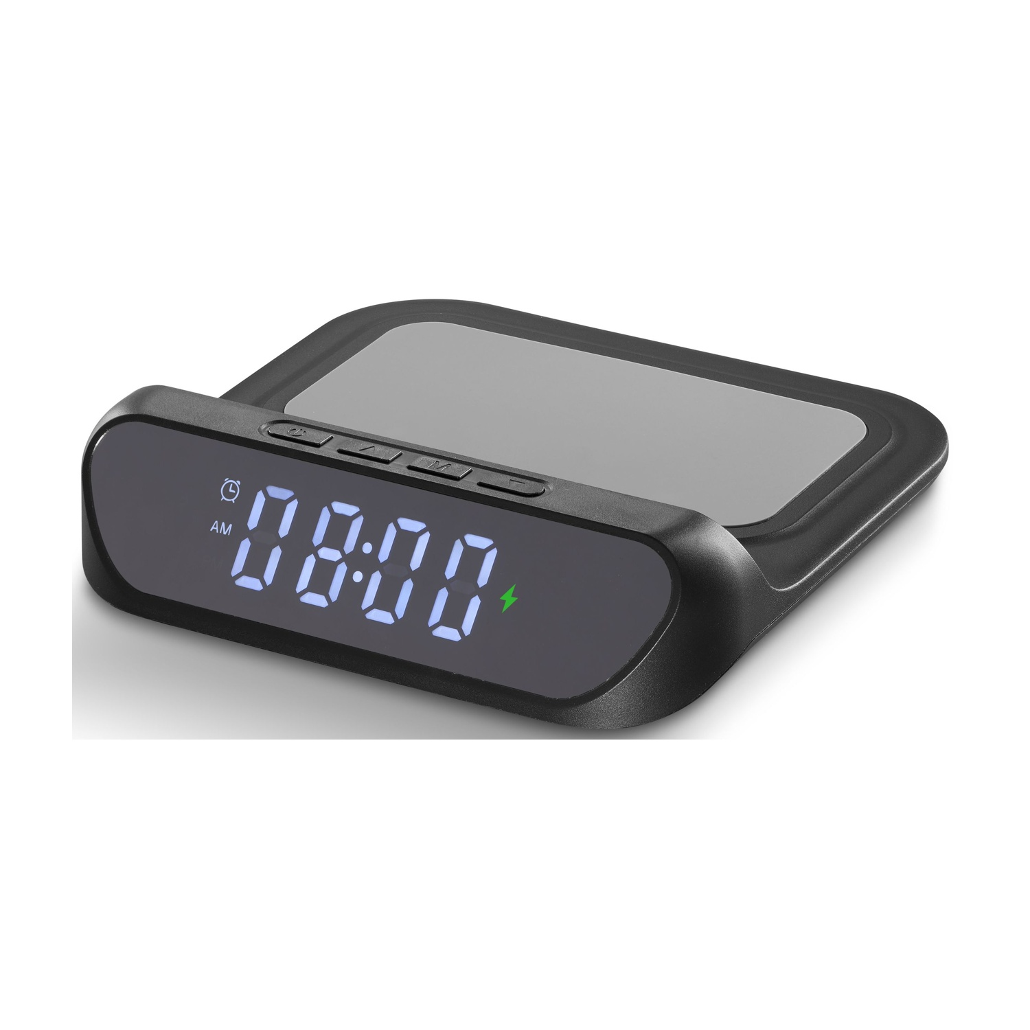 Orologio digitale mostra le 08:00 con indicatore di carica.