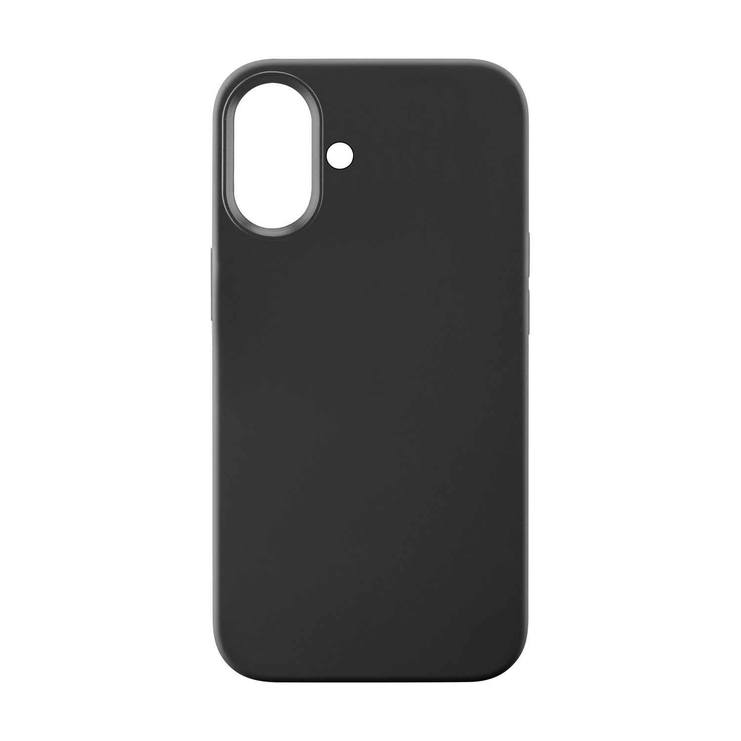 Custodia nera per telefono con ritaglio fotocamera e un puntino bianco.