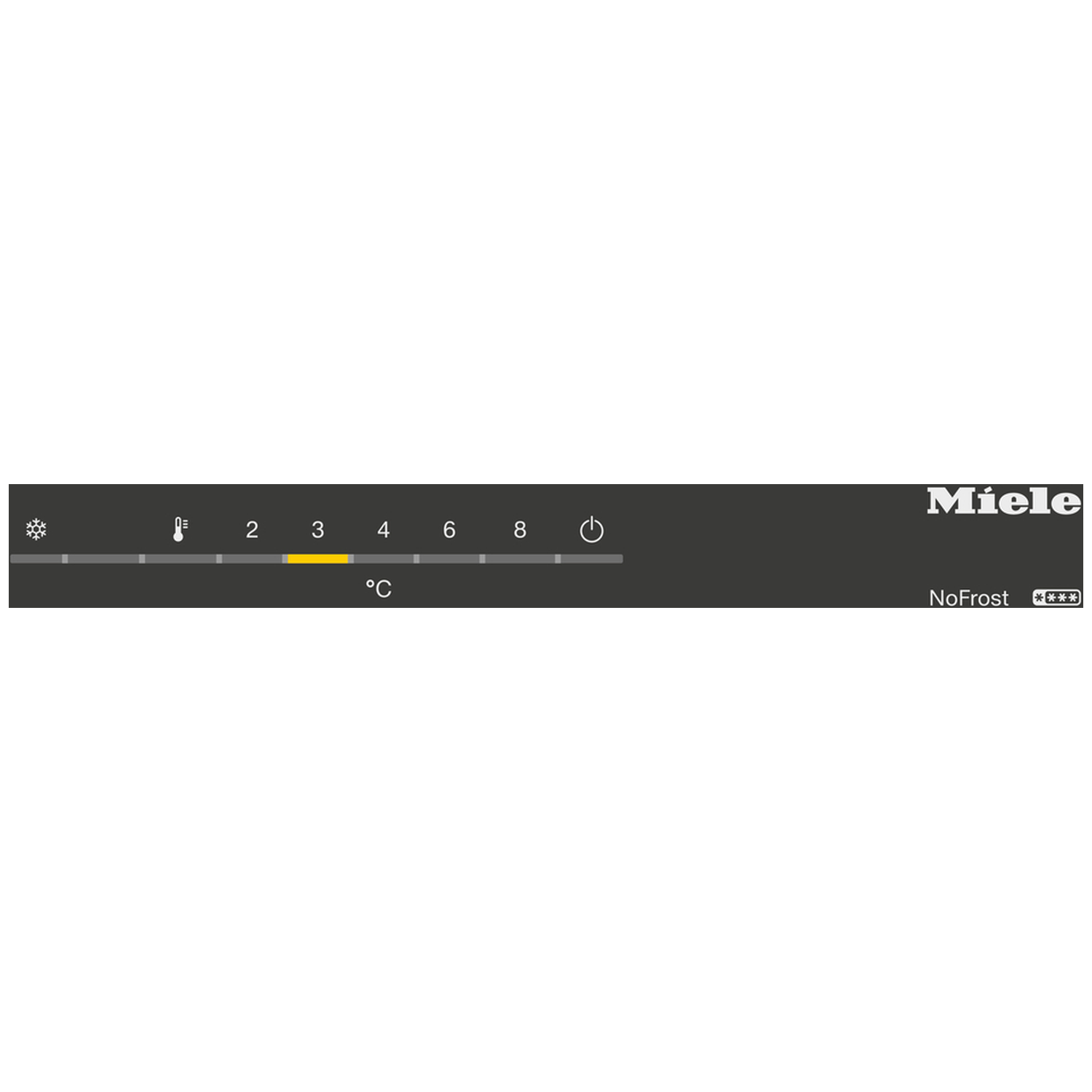 Miele NoFrost control panel with temperature dial from 1 to 8 degrees Celsius.