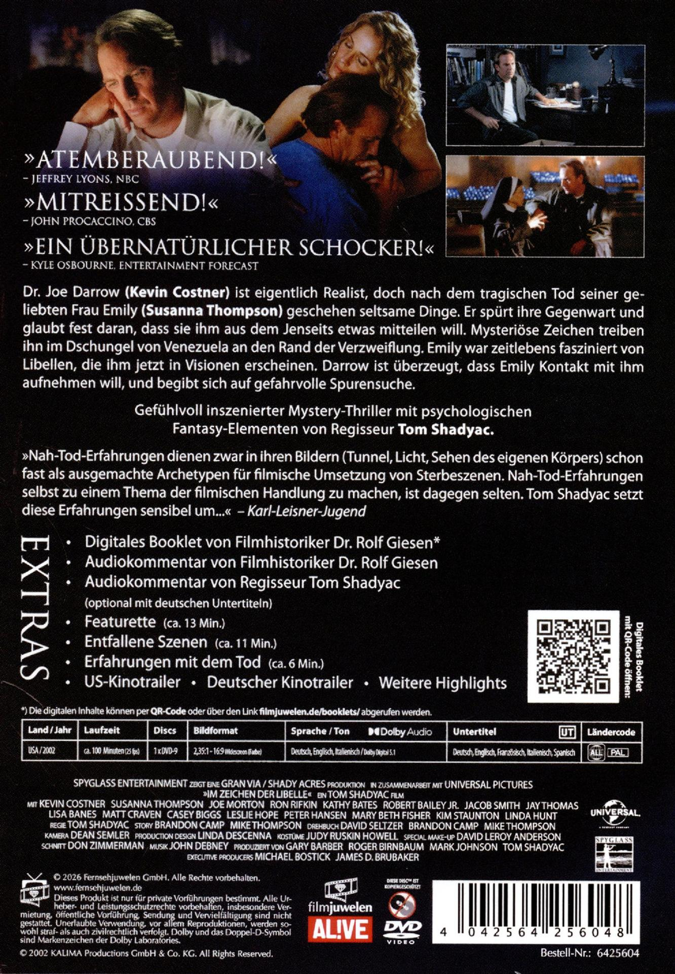 DVD-Cover mit Filmtitel, Hauptdarstellern Kevin Costner und Susanna Thompson.