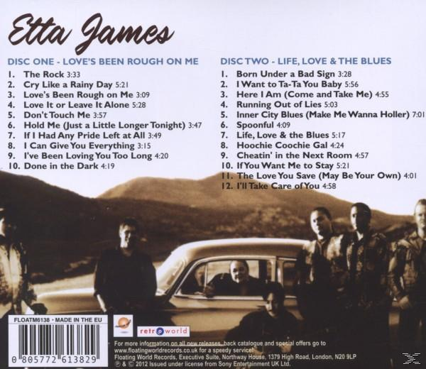 Etta James Albumcover mit Titellisten und vier Männern vor einem Auto.