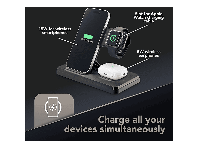 Caricatore Wireless 3 In 1 Pieghevole Magnetico – Stazione Di Ricarica Veloce Per Telefono, Orologio E Auricolari