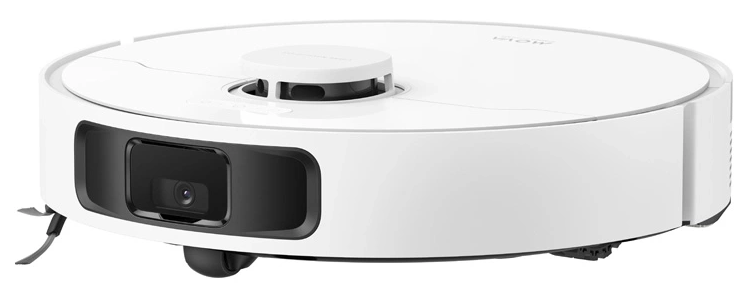 Fehér robotporszívó fekete előlapi kamerával és lidar toronnyal.