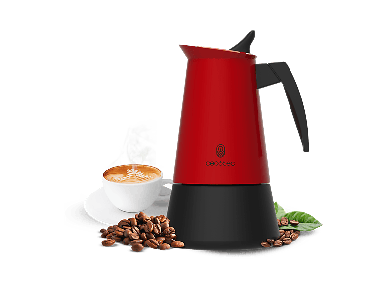 Cafetera tradicional - Cecotec Piccolina 600, 300 ml, 6 Tazas, Apta para inducción, Gas, Eléctrica Y Vitrocerámica, Rojo