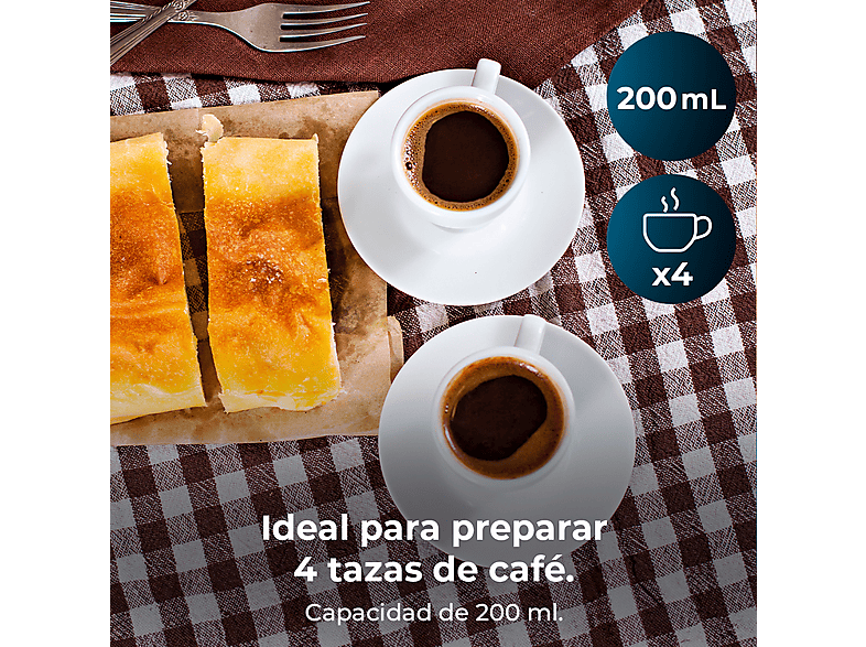 Cafetera tradicional - Cecotec Piccolina 400, 200 ml, 4 tazas, Apta para inducción, Gas, Eléctrica y Vitrocerámica, Acero inoxidable – imagen 3