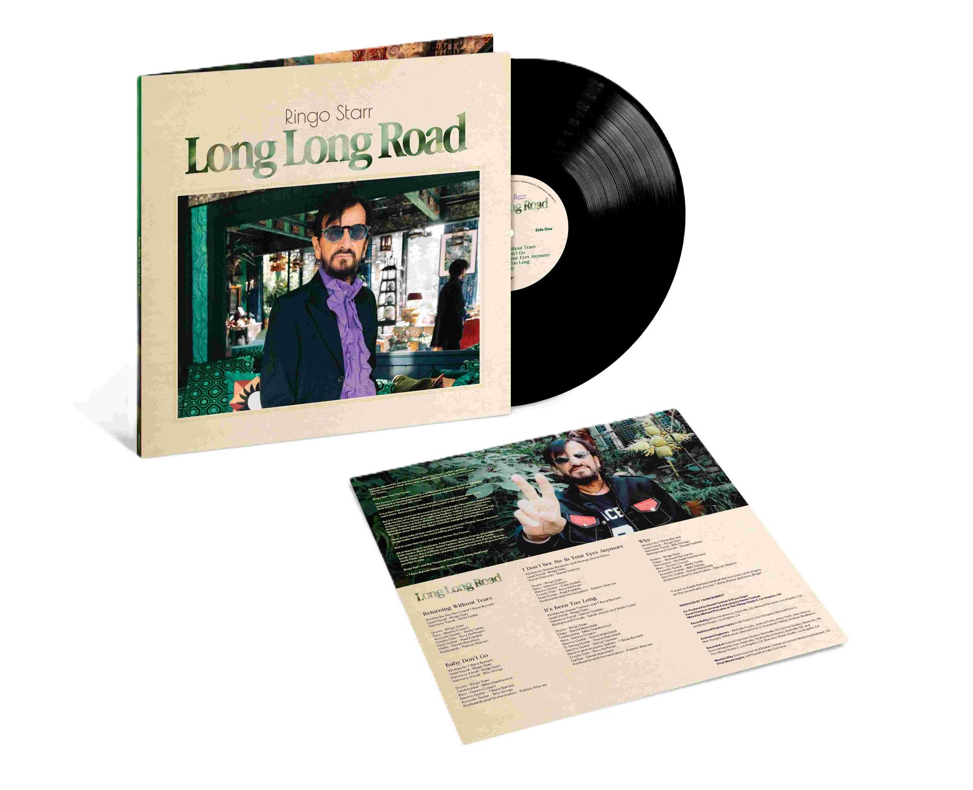 Ringo Starrs "Long Long Road" LP mit Hülle und Schallplatte. Mann mit Sonnenbrille.
