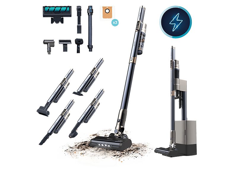 Aspirador escoba - Cecotec Scoba 3000 Station 2 en 1 ultraligero con base de autovaciado, 210 W, 20 kPa, Autonomía 40 min, Cepillo Jalisco, Azul