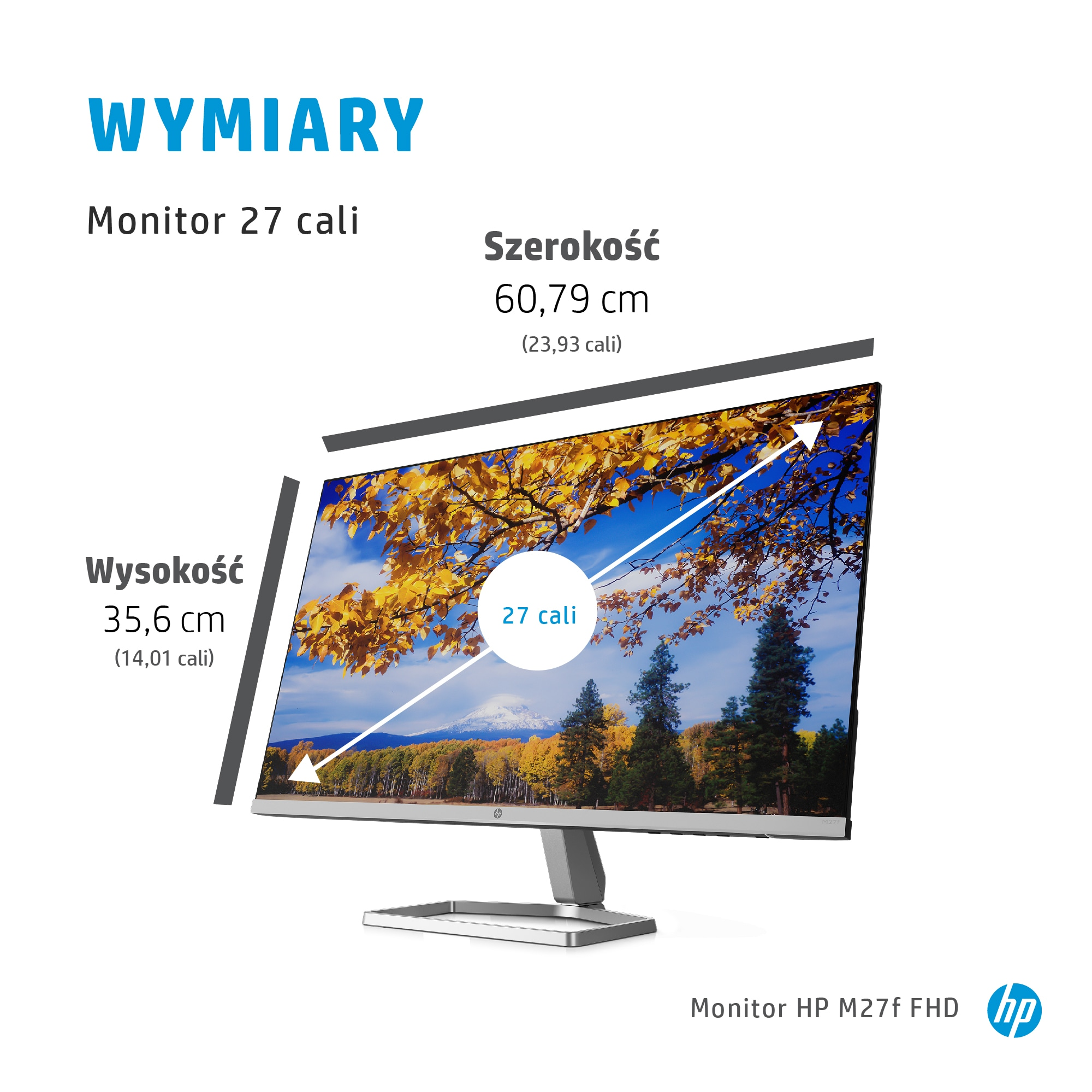 Monitor HP M27f FHD 27 cali z widokiem krajobrazu.