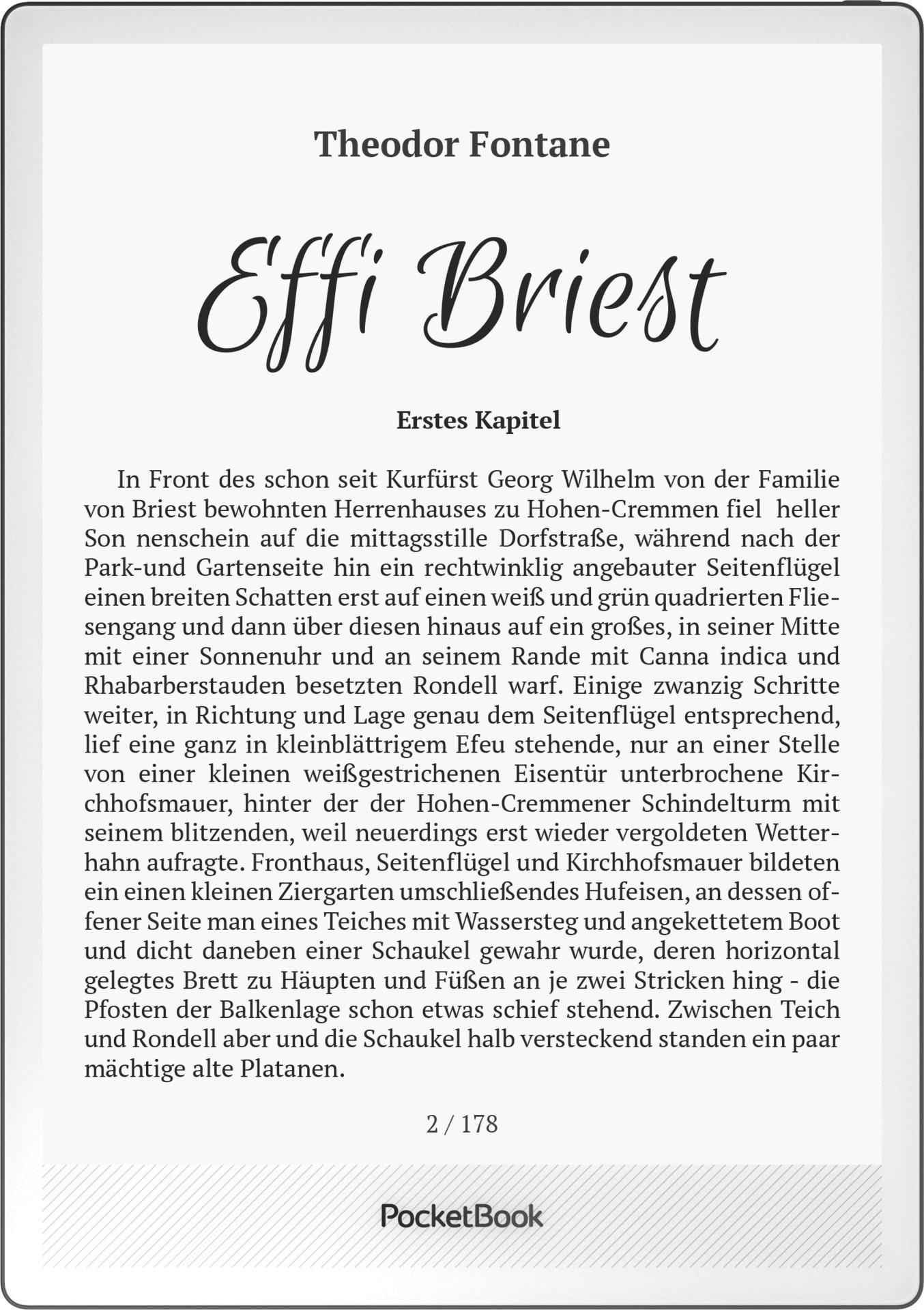 Ein Buch mit dem Titel Effi Briest von Theodor Fontane, erstes Kapitel.