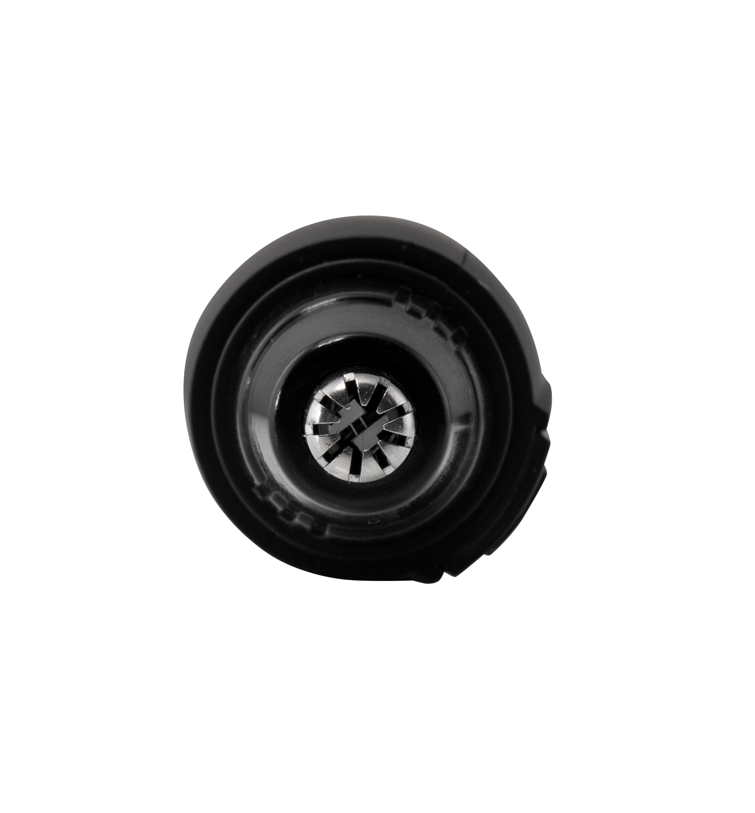 Zbliżenie czarnego trymera do nosa ze srebrną głowicą tnącą.