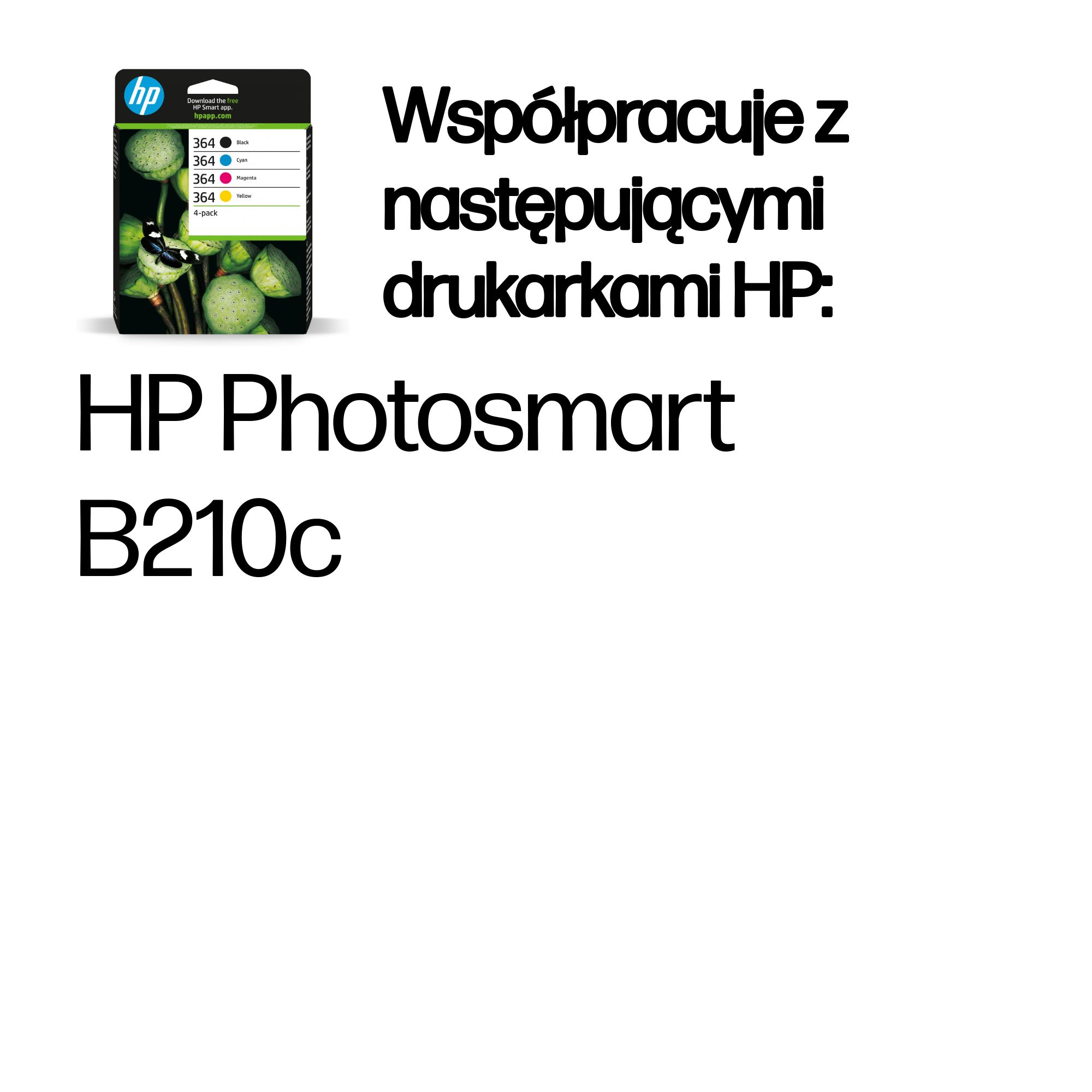 Opakowanie tuszów HP 364 z motylem na lotosie. HP Photosmart B210c.