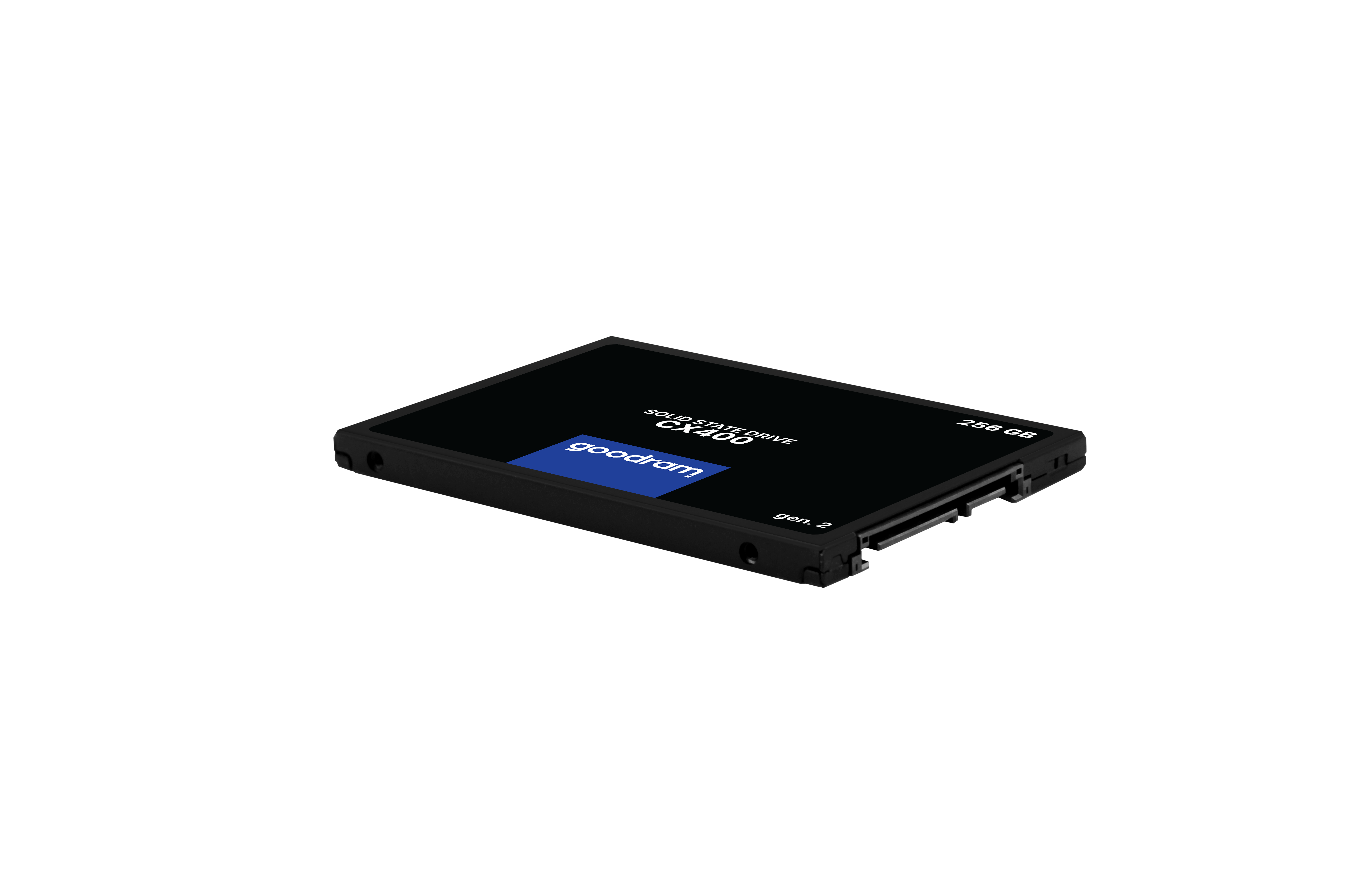 Czarny dysk SSD 256 GB, model CX400, z logo Goodram.