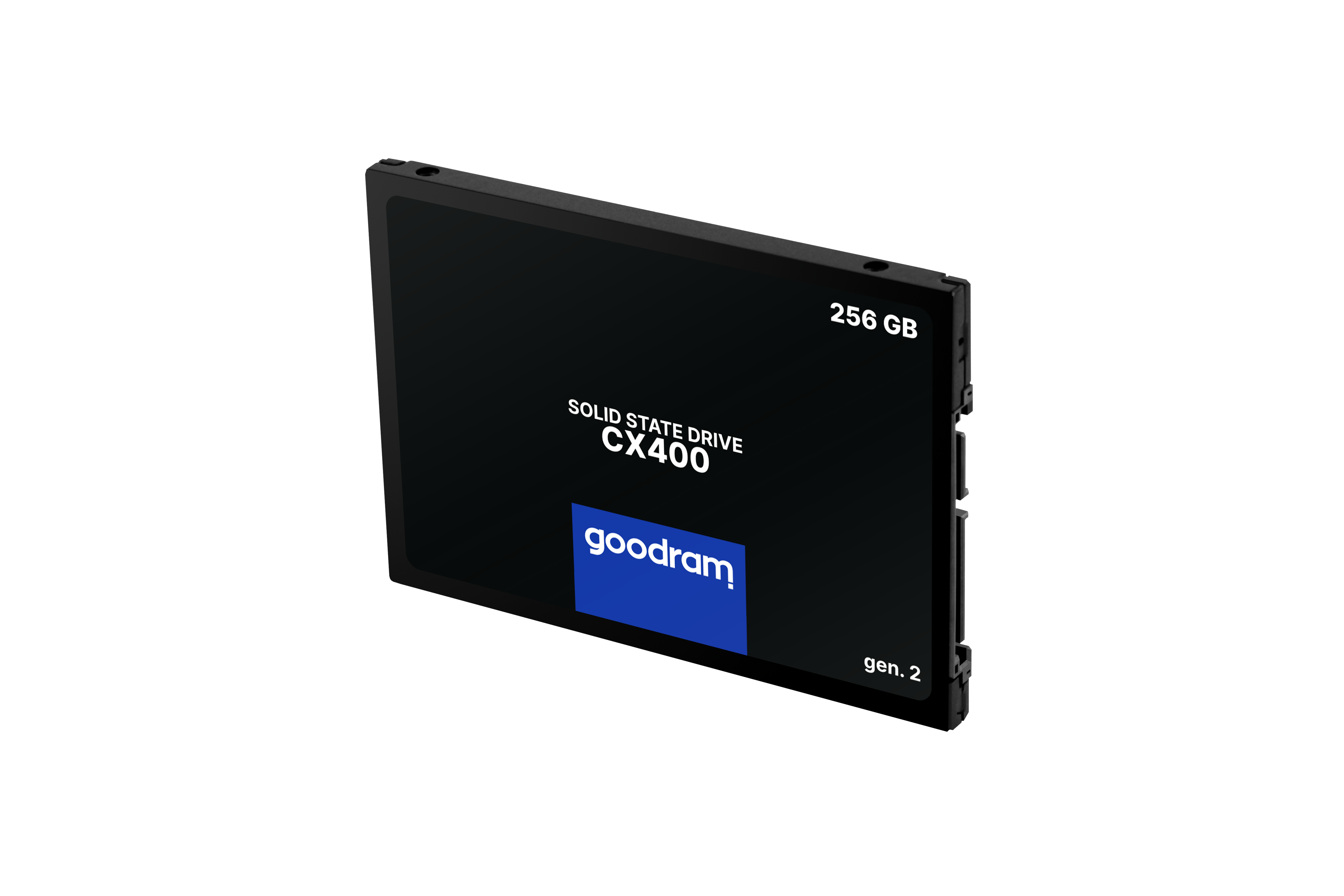 Dysk SSD Goodram CX400 256 GB, Gen. 2, na czarnym tle.