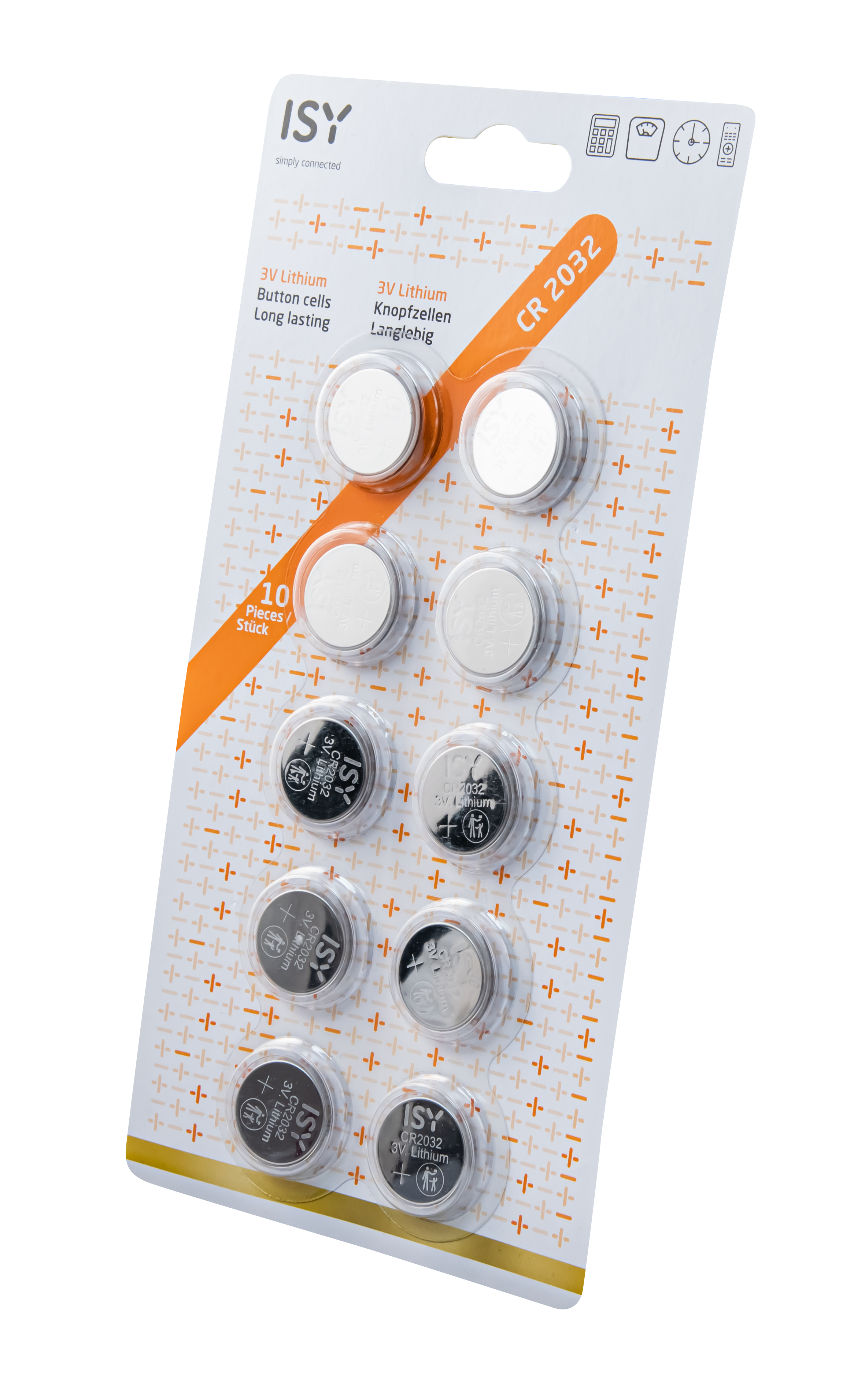 Opakowanie 10 baterii litowych ISY CR2032 3V.