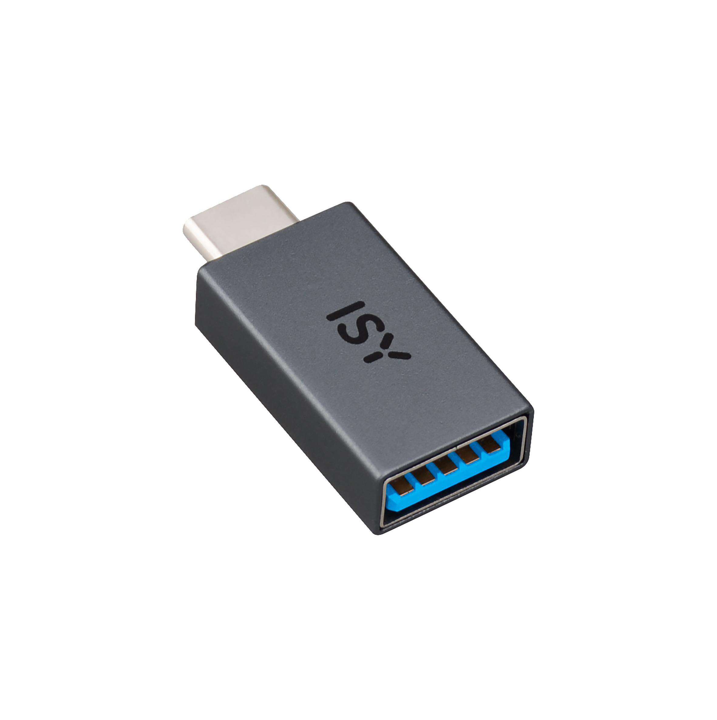 Czarny adapter USB-C na USB-A z logo ISY.