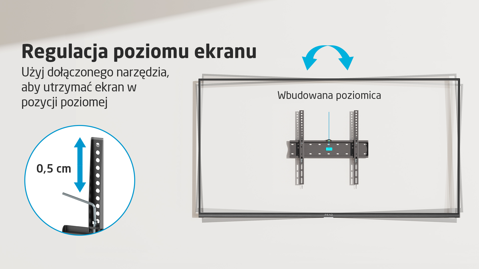 Instrukcja poziomowania ekranu narzędziem i poziomicą.