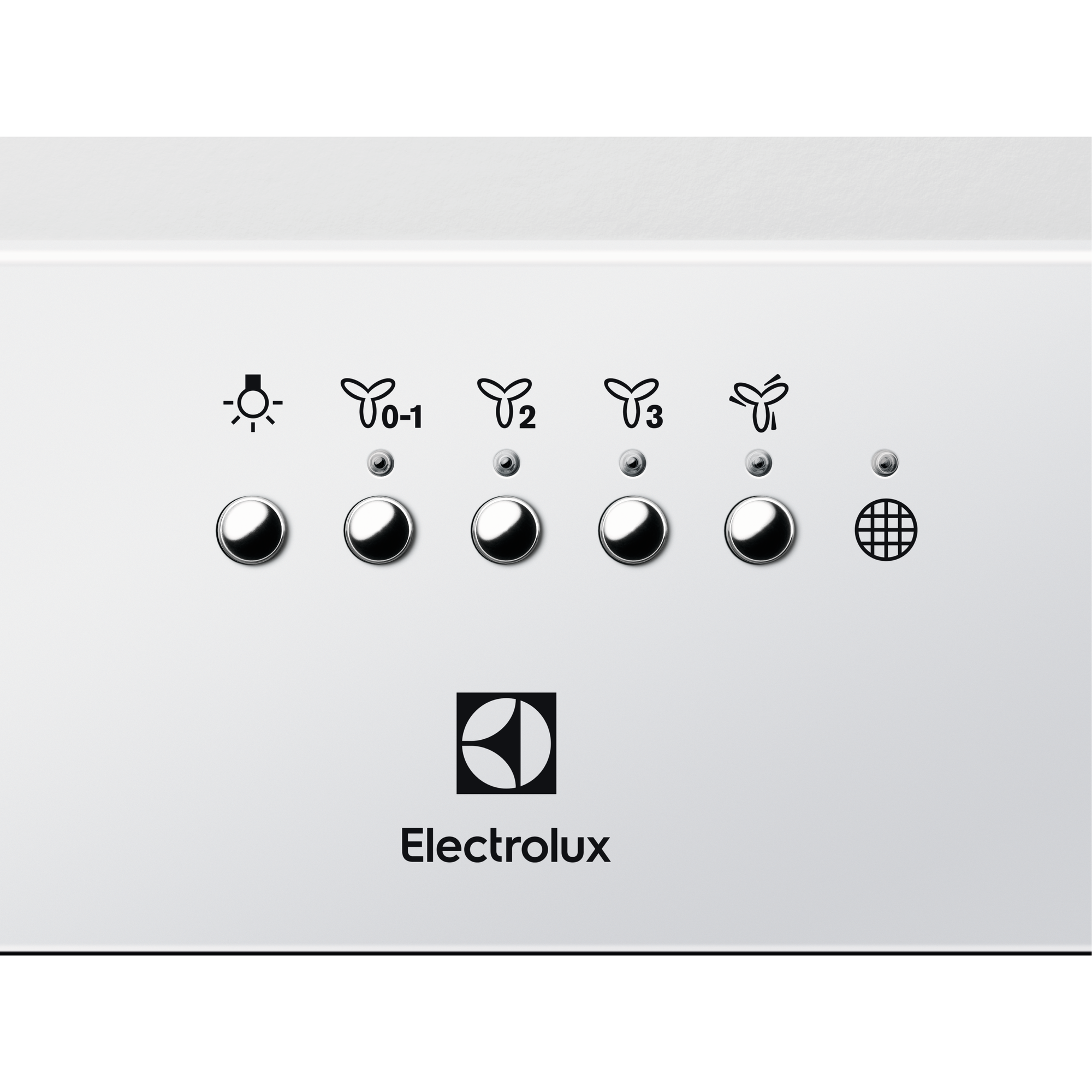 Panel sterowania z przyciskami i ikonami światła i wentylatora, logo Electrolux.