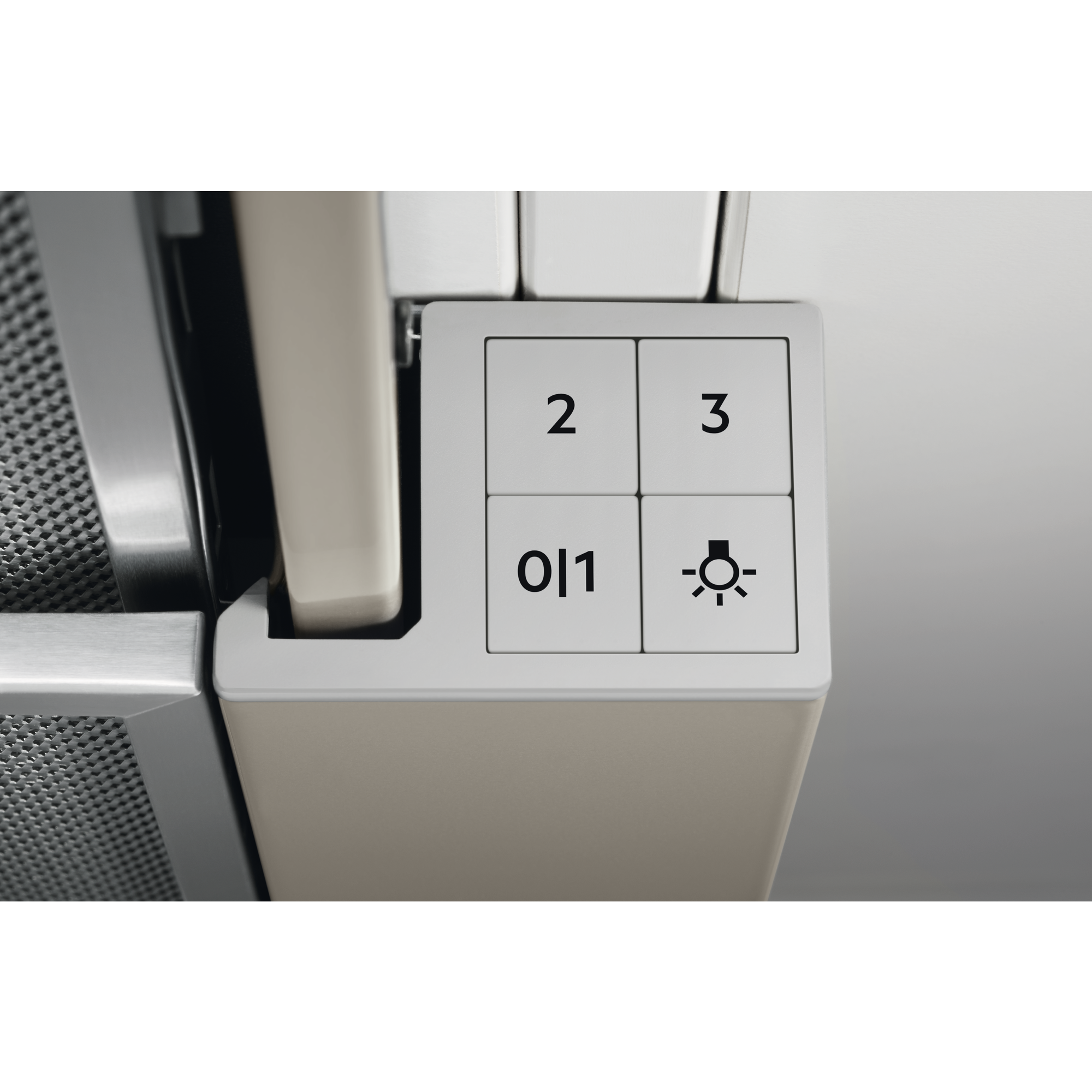 Panel sterowania z przyciskami 2, 3, włącz/wyłącz i ikoną światła.