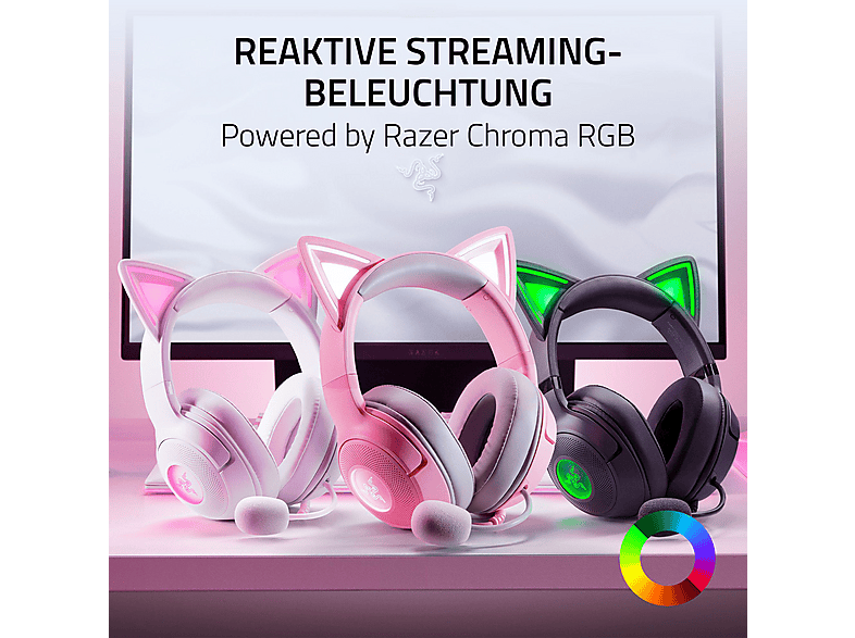 RAZER Kraken Kitty V2 USB - kabelgebundenes RGB, Over-ear Gaming Headset White