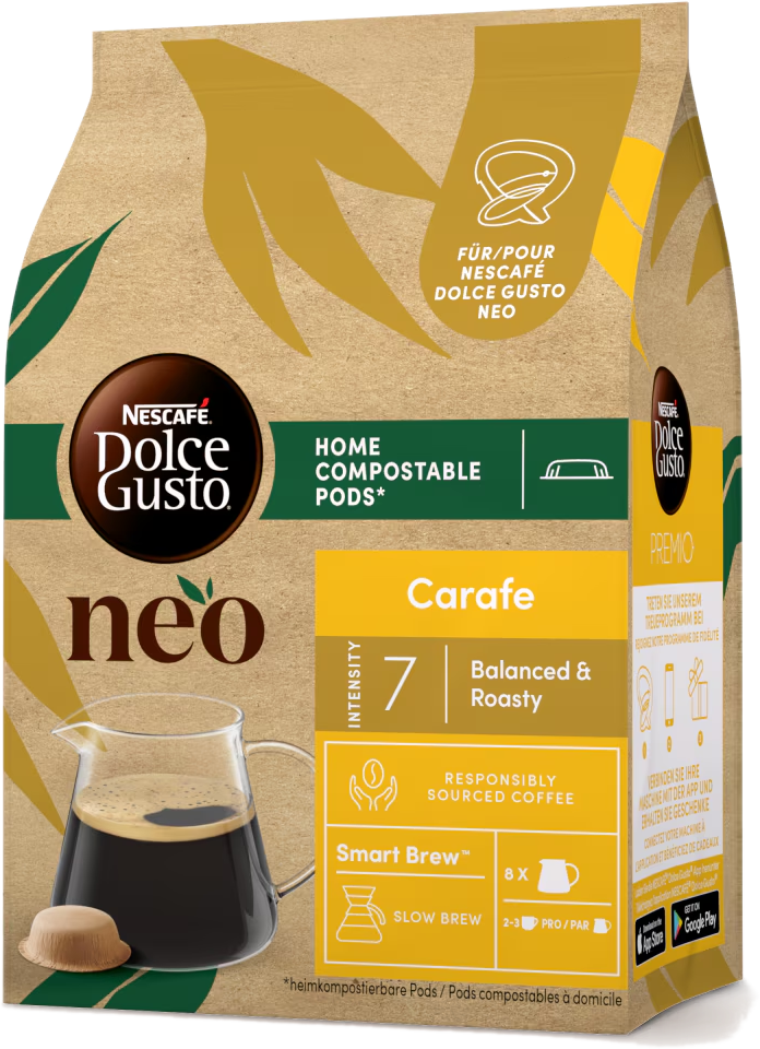 NESCAFÉ Dolce Gusto Neo Carafe Kaffeepads Packung mit Karaffe und Pods.