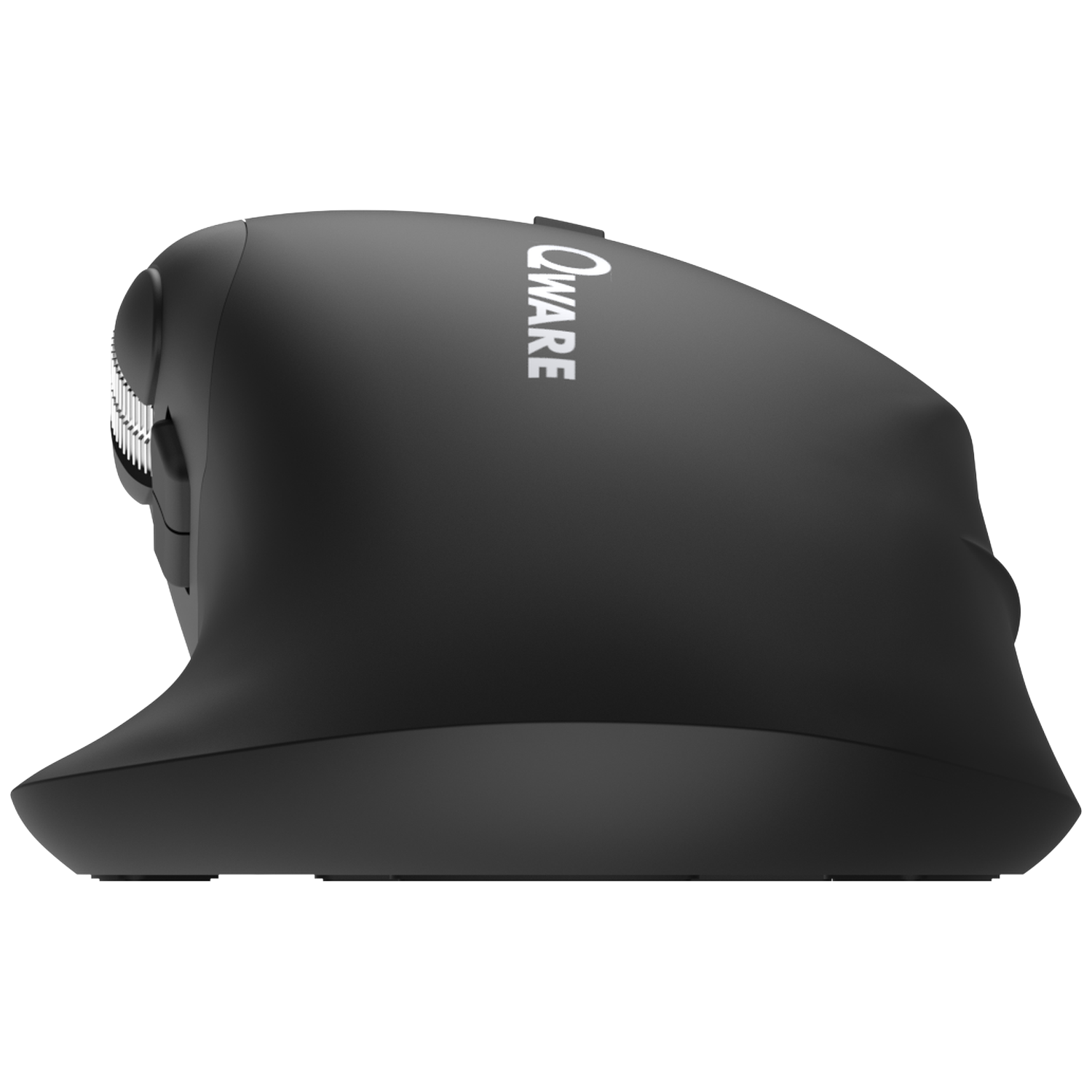 Black computer mouse with Qware logo, shown on a white background.